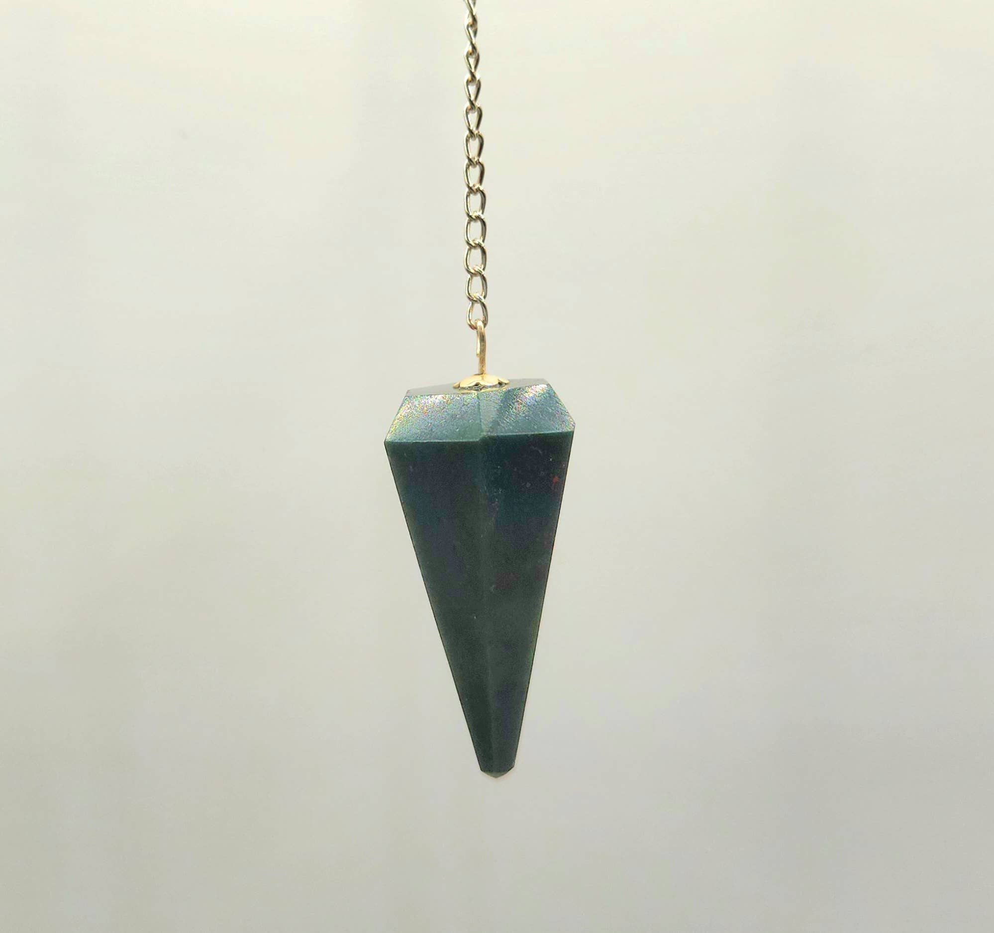 Bloodstone Gemstone Pendulum w/Silver plated chain