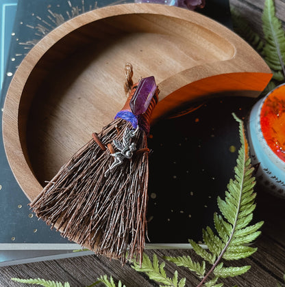 Amethyst Fairy Mini Witch's Broom, Witchy Altar Besom 3": Unscented