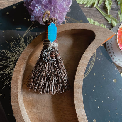 Opalite Moon Mini Witch's Besom, Witchy Altar Broom 3": Unscented