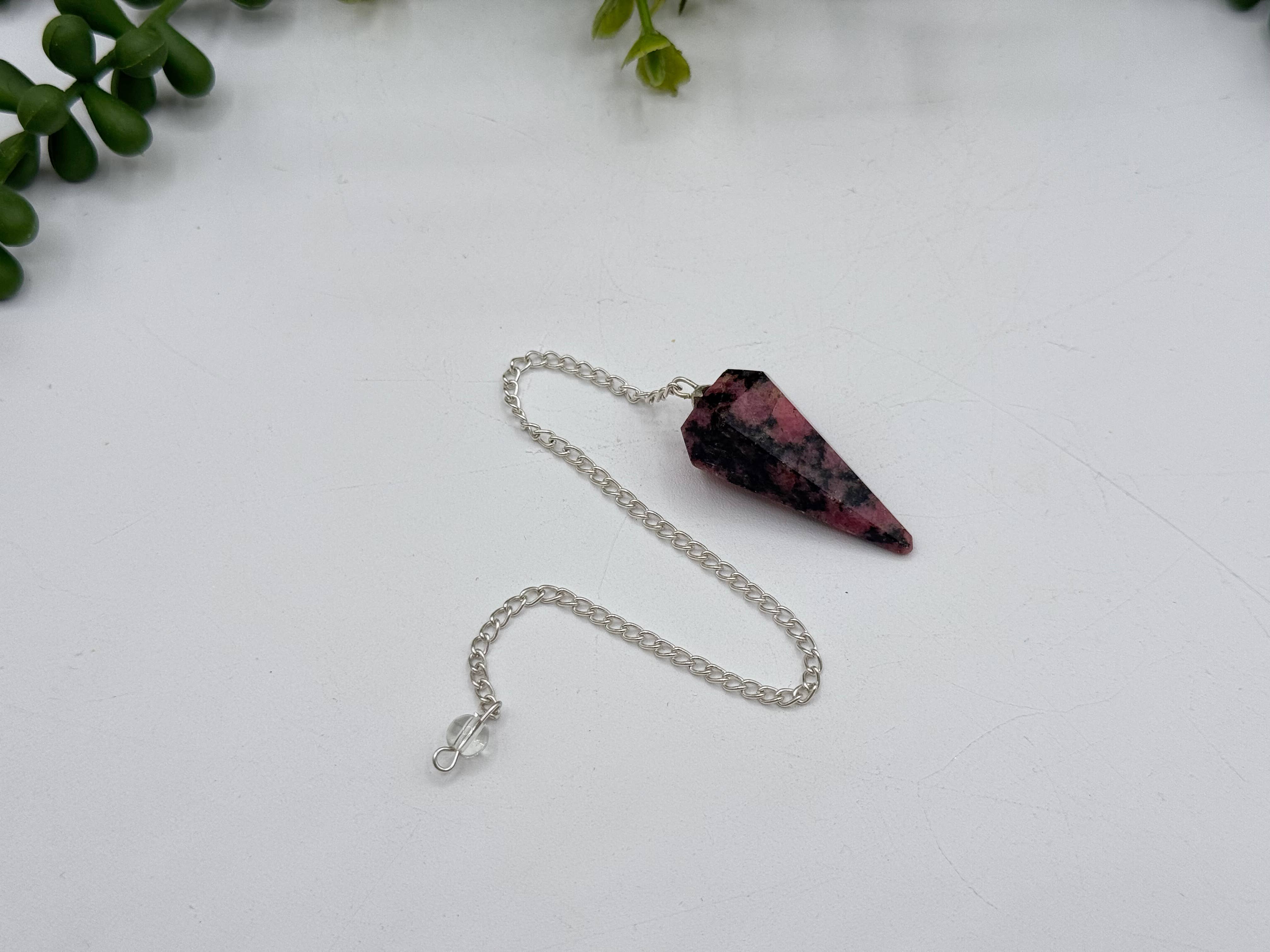Rhodonite Pendulum w/Silver Plated Chain