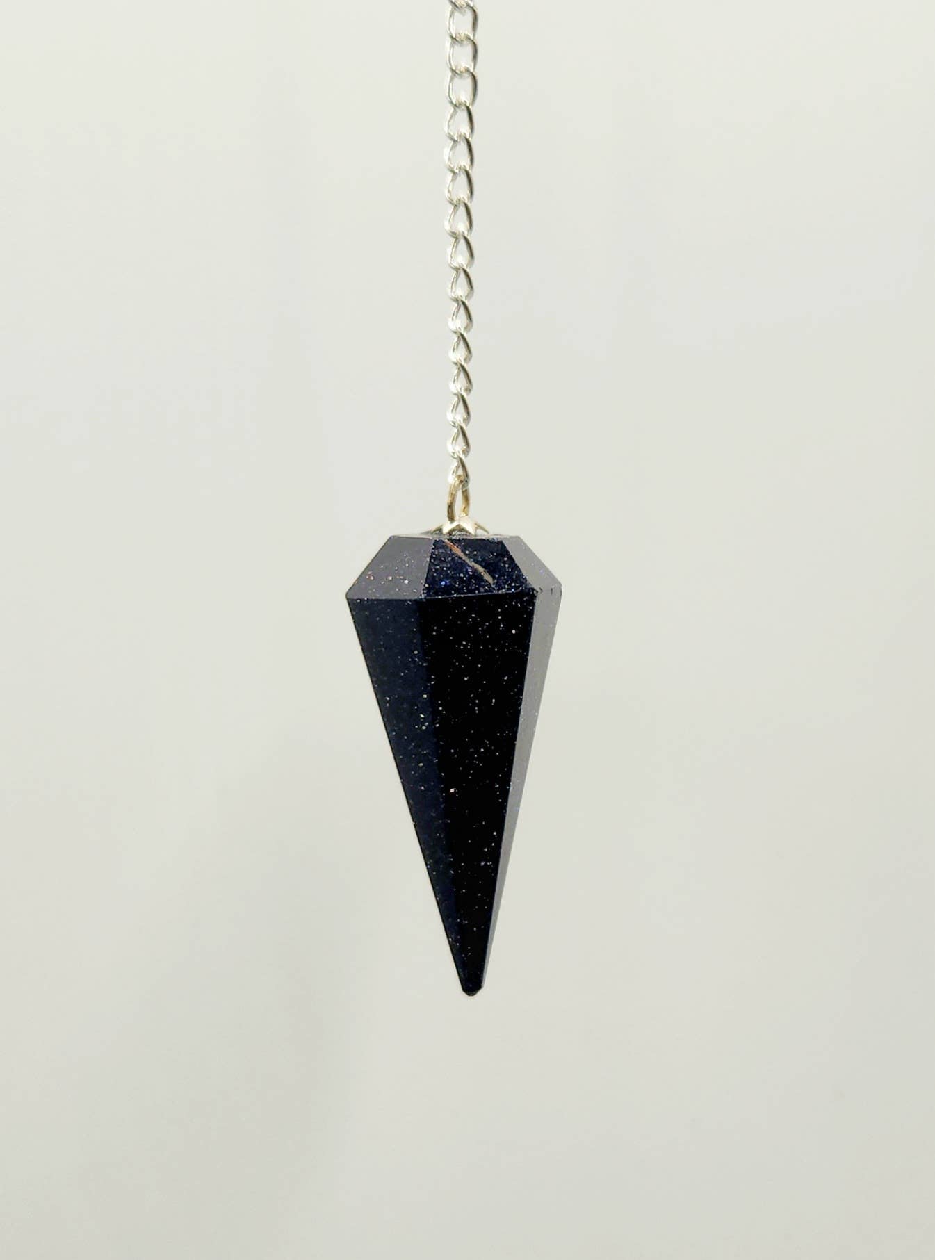 Blue Goldstone Pendulum w/Silver Plated Chain& Clear Quartz