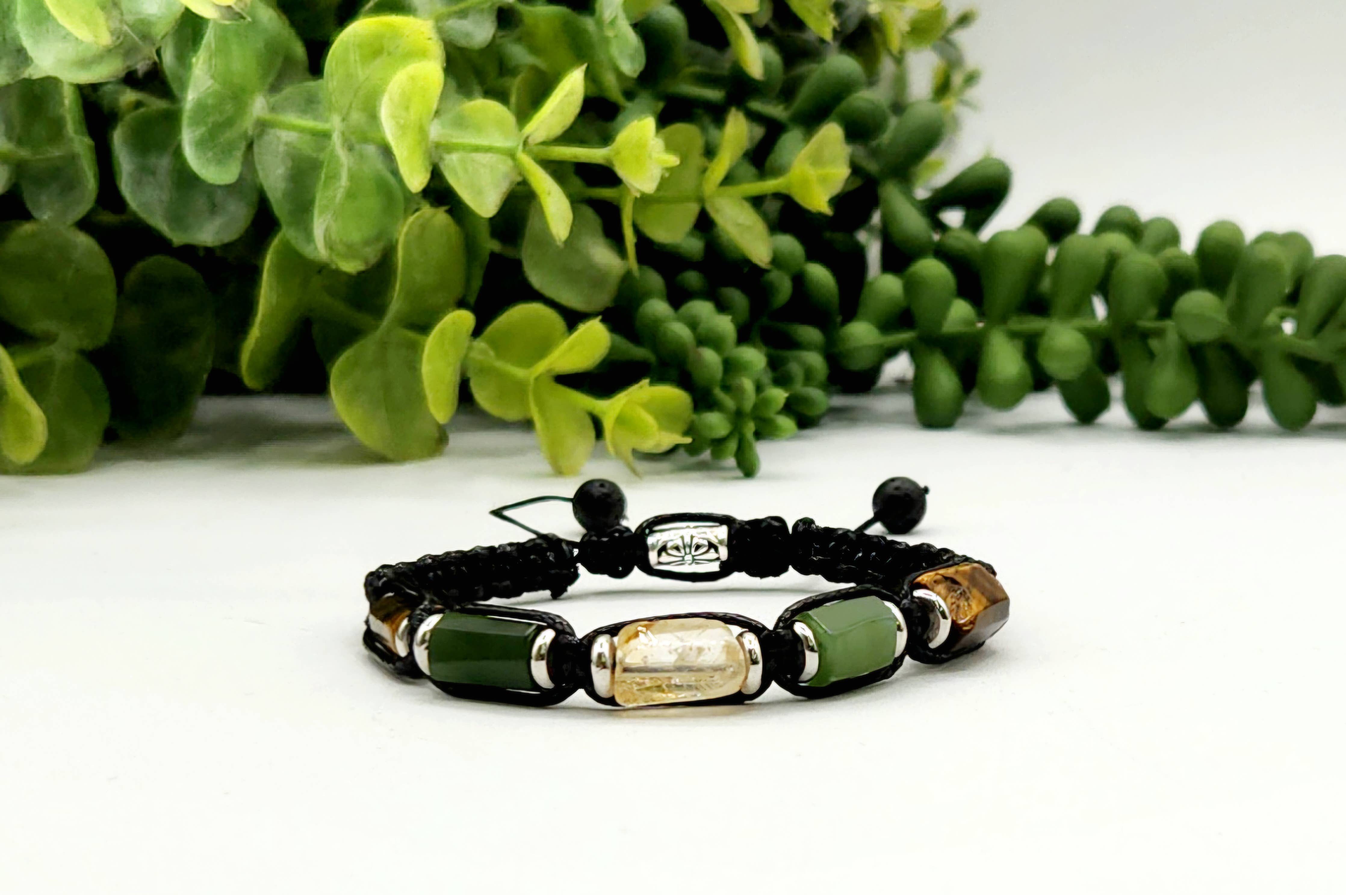 ABUNDANCE-Unisex/Men's Adjustable Gemstone Bracelet 8"-9.5"L