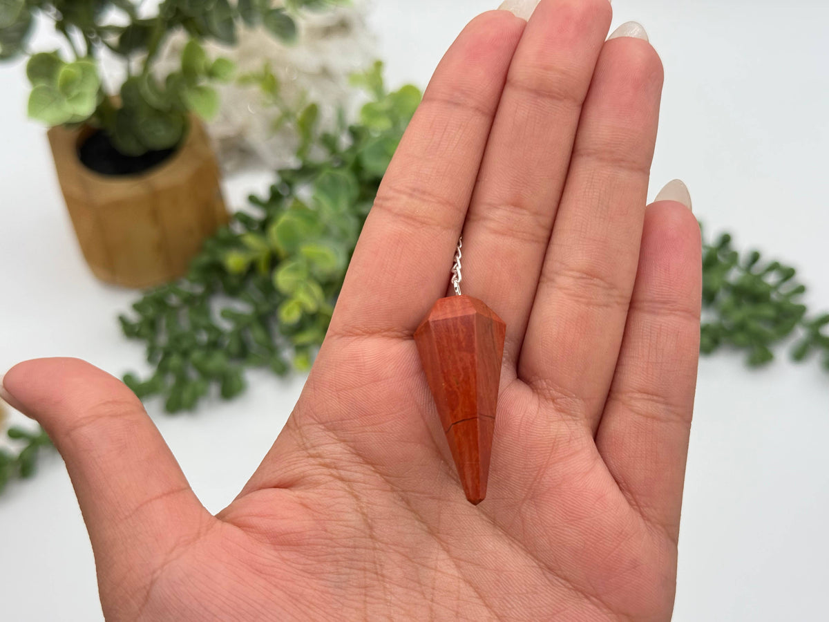 Red Jasper Gemstone Pendulum w/Silver Plated Chain