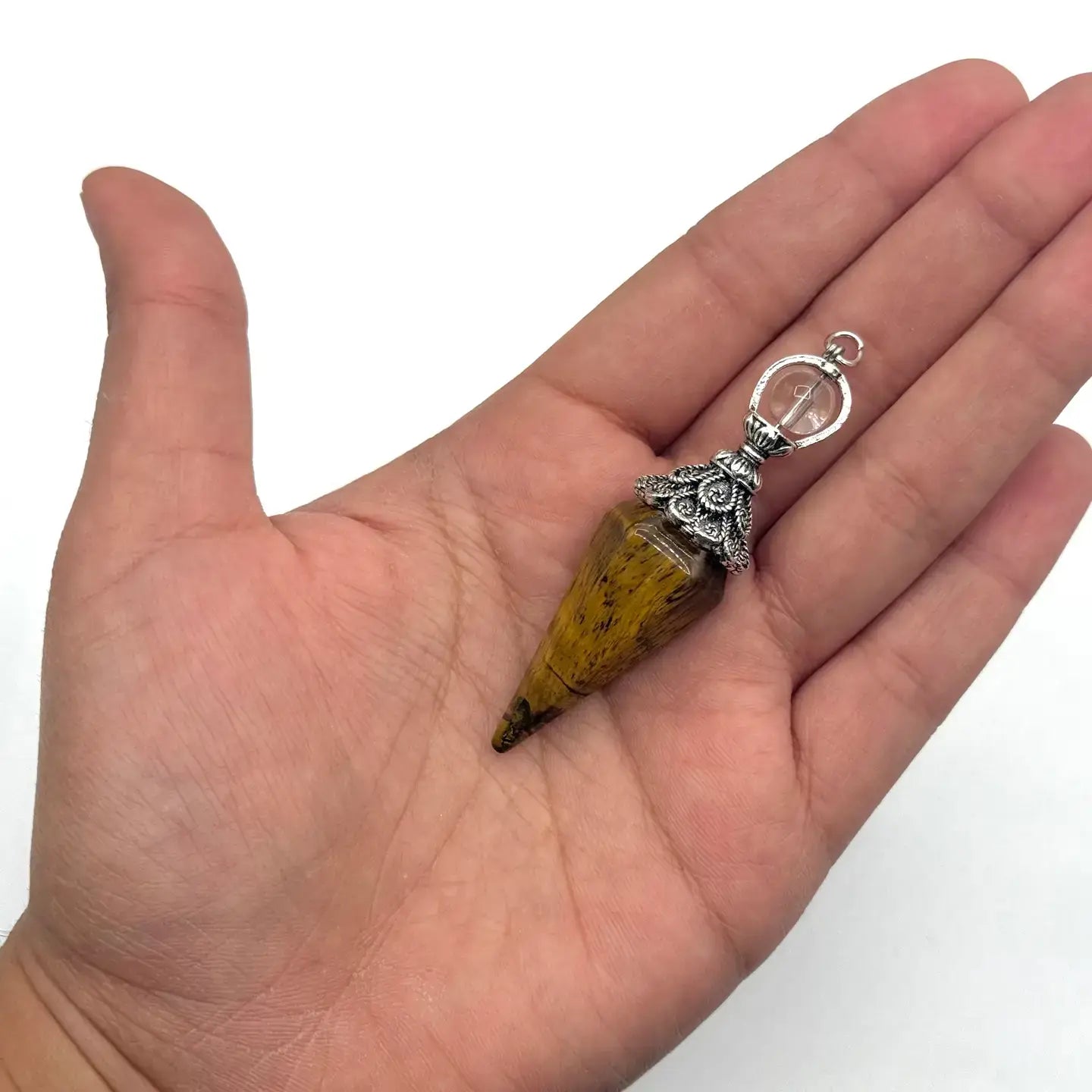 Double Cap Pendulums with Silver Plated Chain : Crytal Quartz