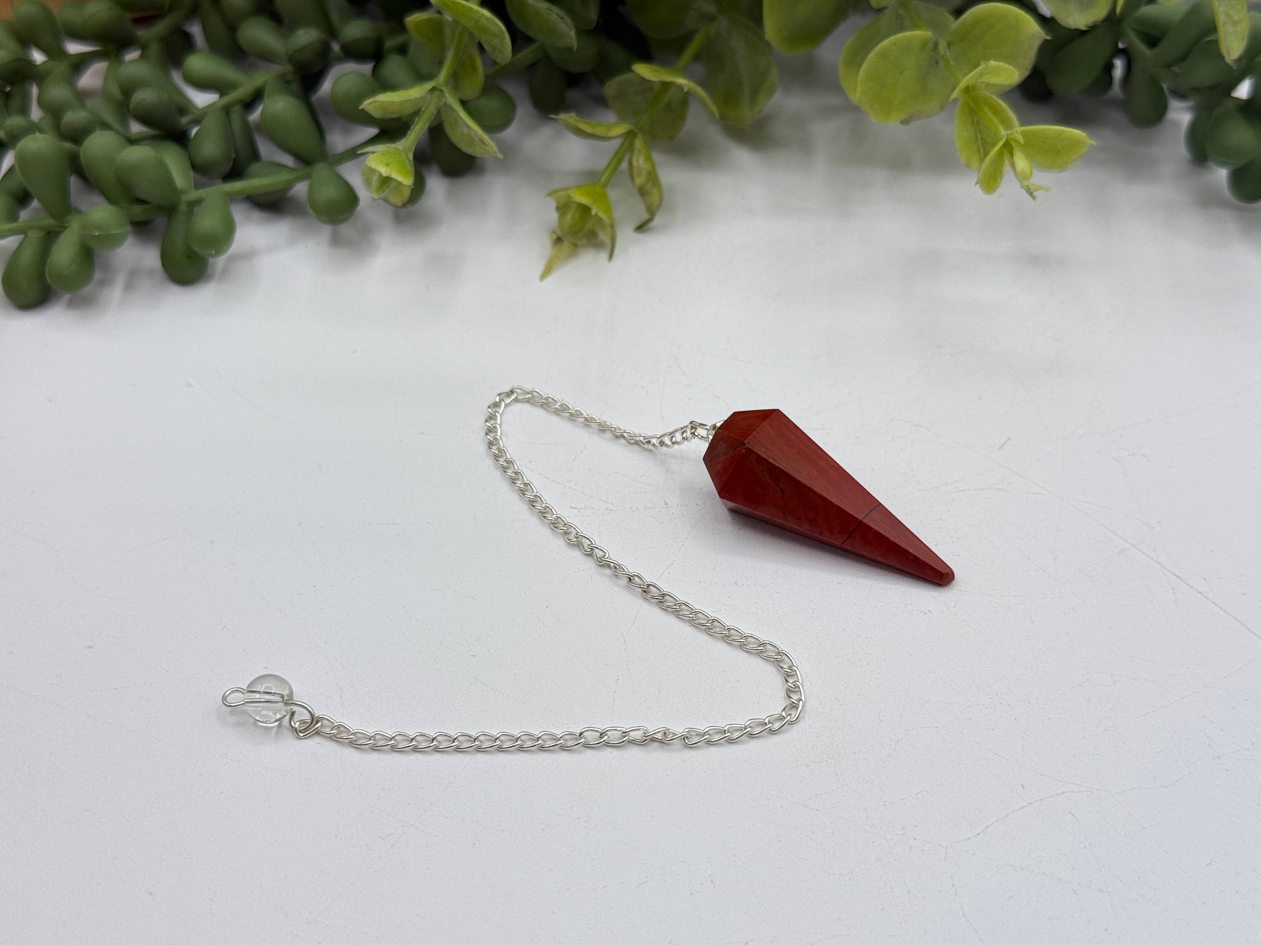 Red Jasper Gemstone Pendulum w/Silver Plated Chain