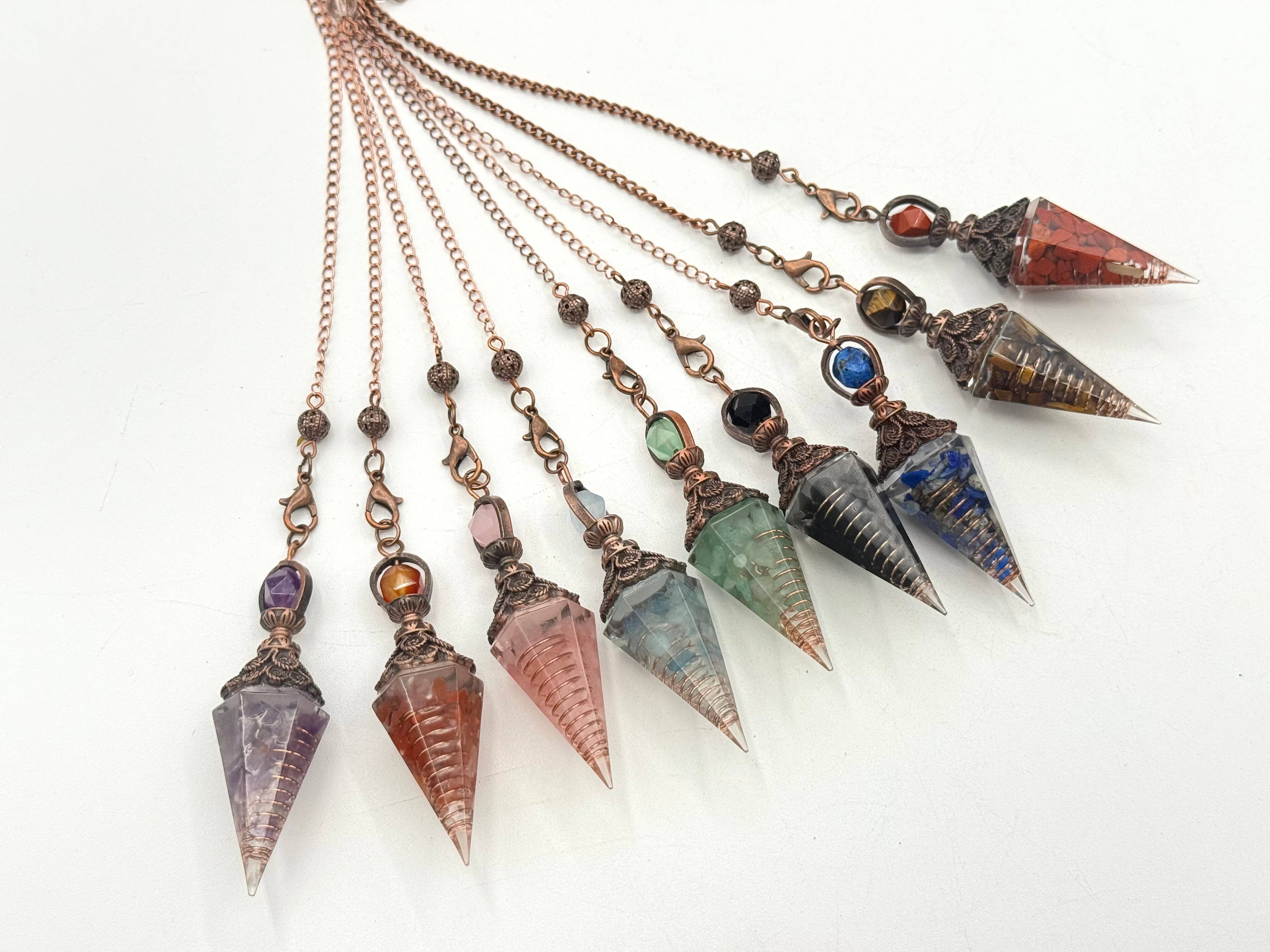 Carnelian Gemstone Chips with Copper in Resin Pendulum