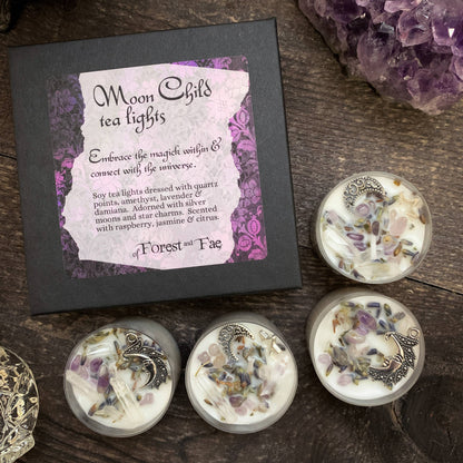 Moon Child Tea Light Candle Set • Witchy Crystal Candles