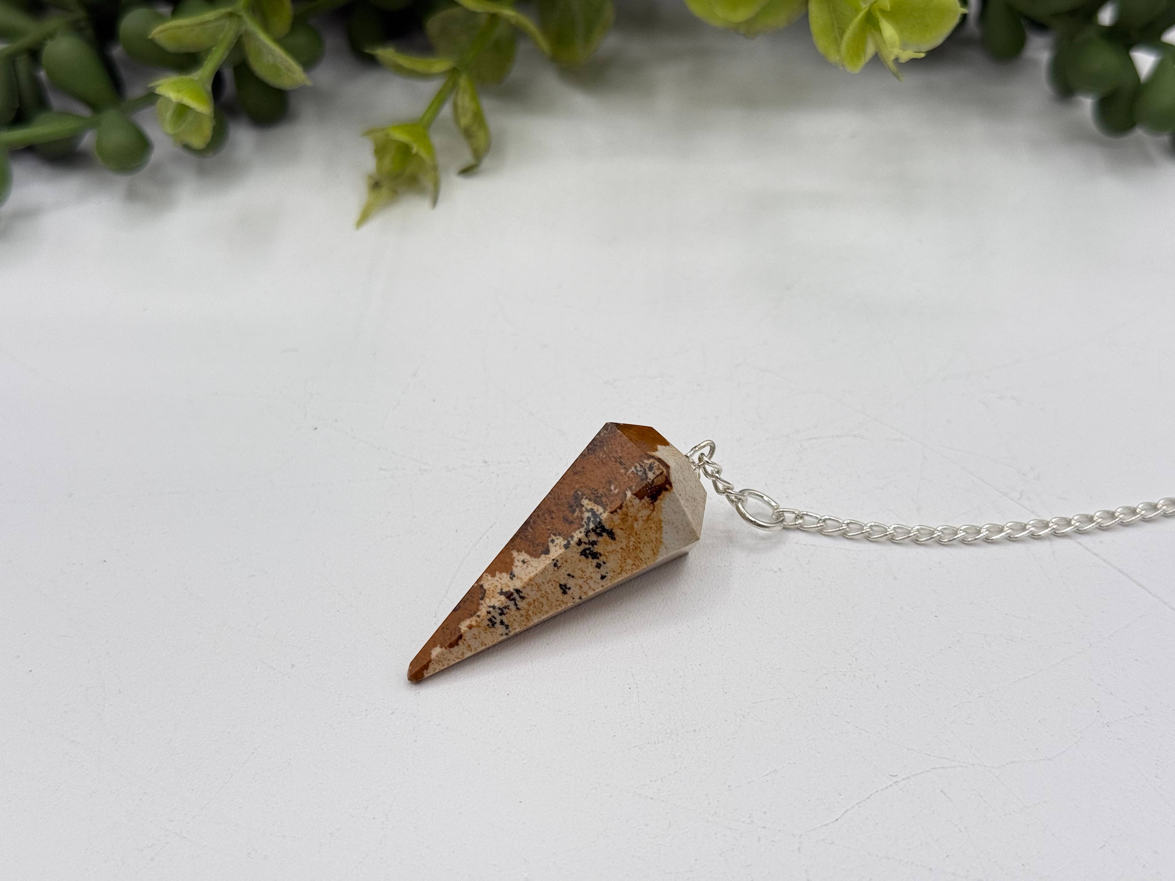 Picture Jasper Pendulum w/Silver Plated Chain