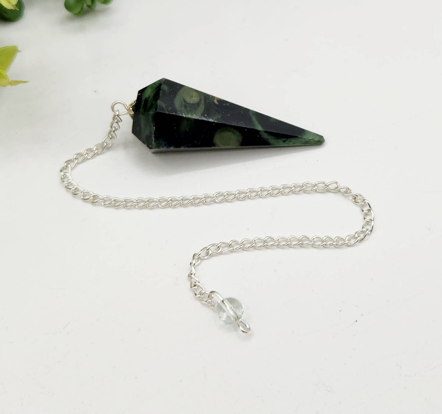 Kambaba Jasper Pendulum w/Silver Plated Chain &amp; Clear Quartz