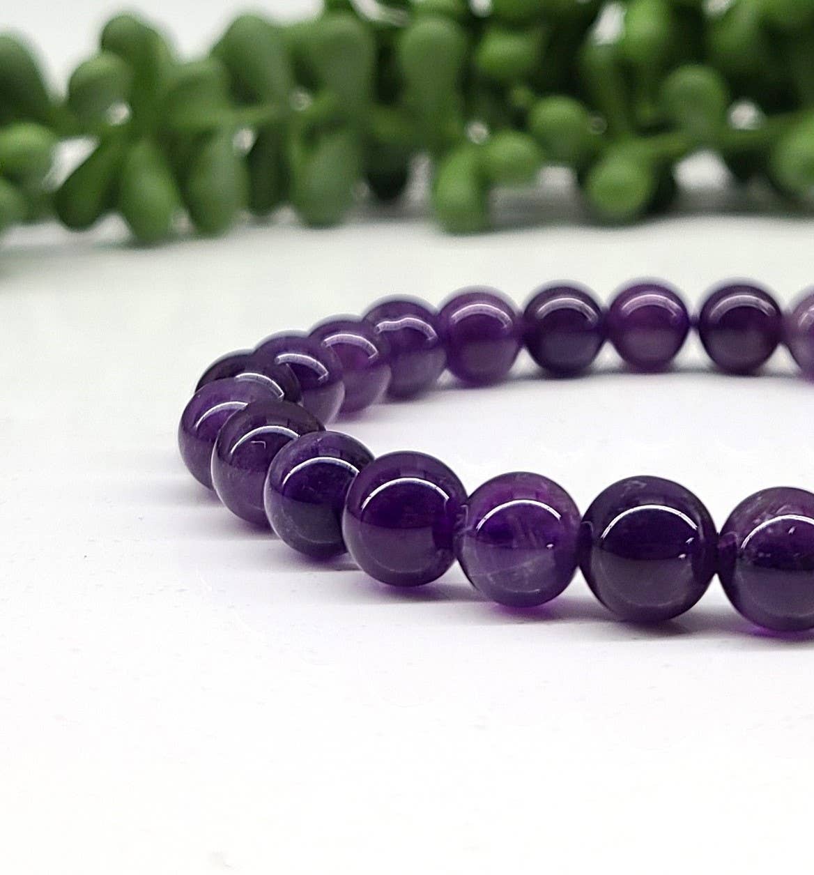 Amethyst Bracelet Stretchable 8mm Beads, 7.5 inches