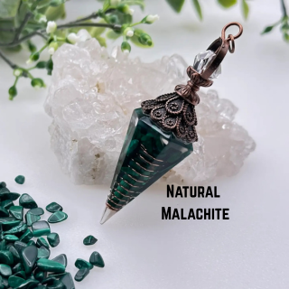 Malachite Gemstone (Natural) Chips w/Copper - Resin Pendulum