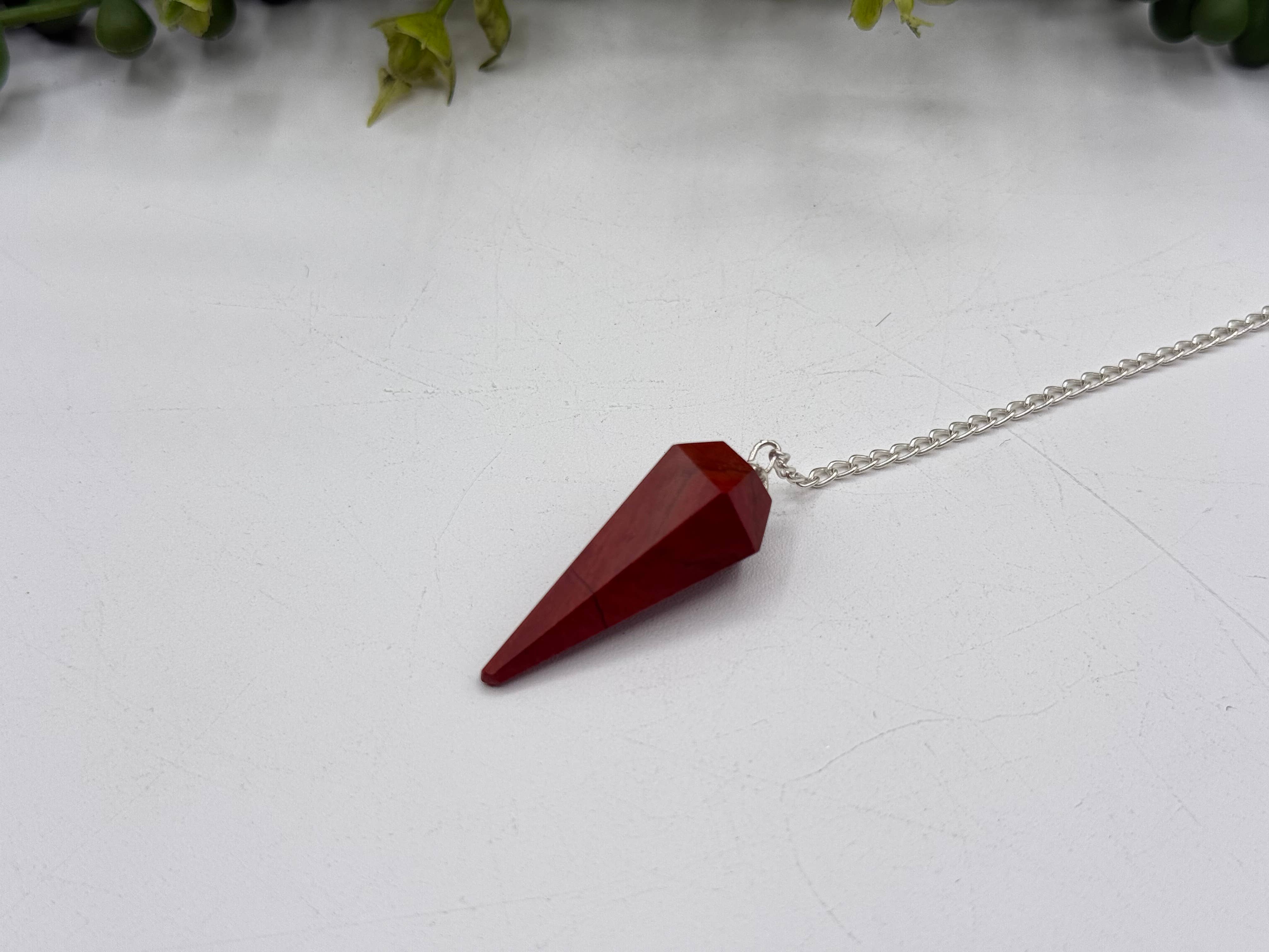 Red Jasper Gemstone Pendulum w/Silver Plated Chain