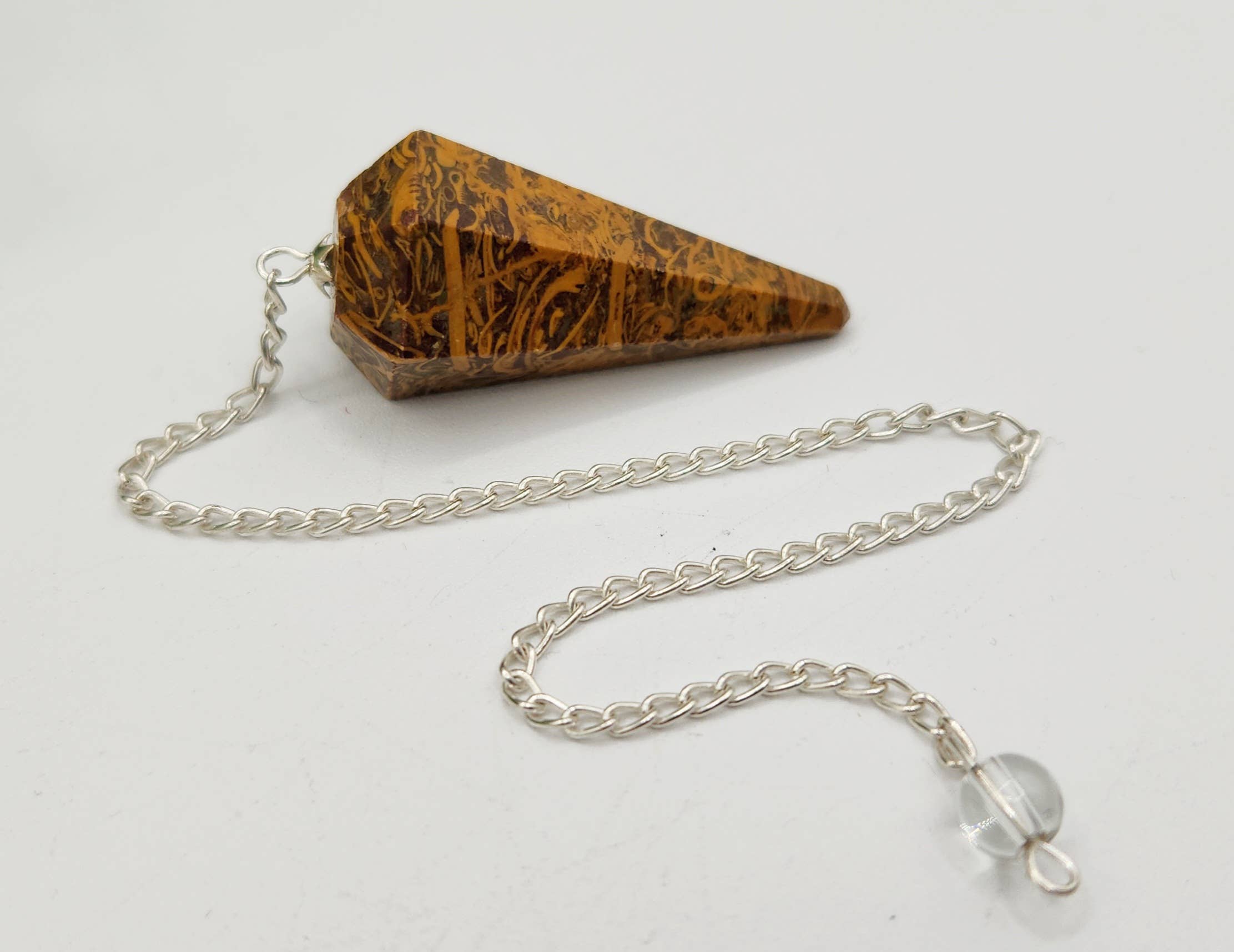 Calligraphy Jasper Pendulum w/Silver Plated Chain