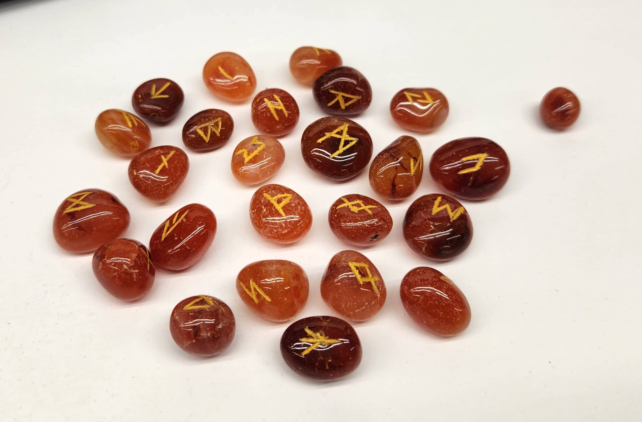 Carnelian Semi-Precious Gemstone Rune Sets with Velvet Pouch