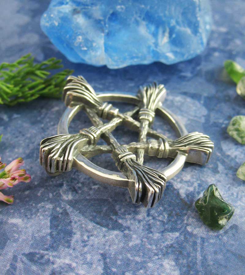 Five Brooms Pentacle Pendant, Handmade - 925 Sterling Silver