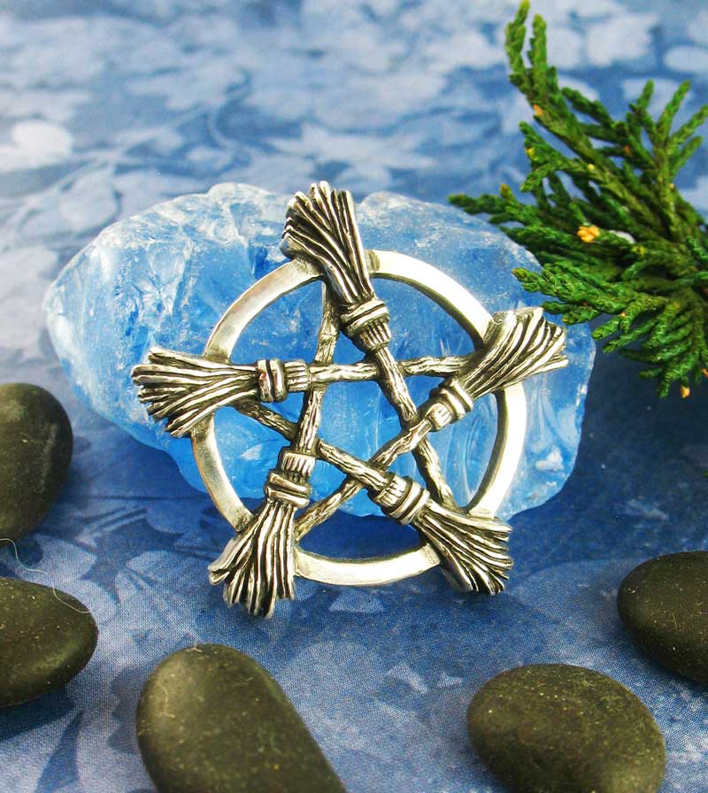 Five Brooms Pentacle Pendant, Handmade - 925 Sterling Silver