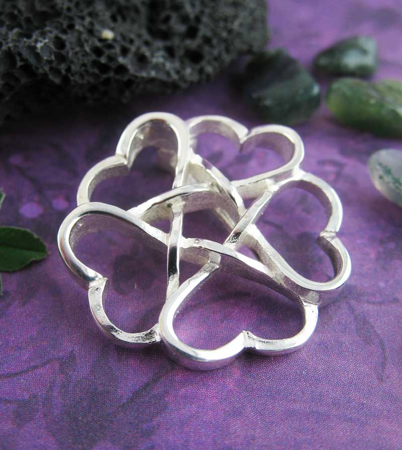 Five Hearts Hidden Pentacle Pendant, Handmade