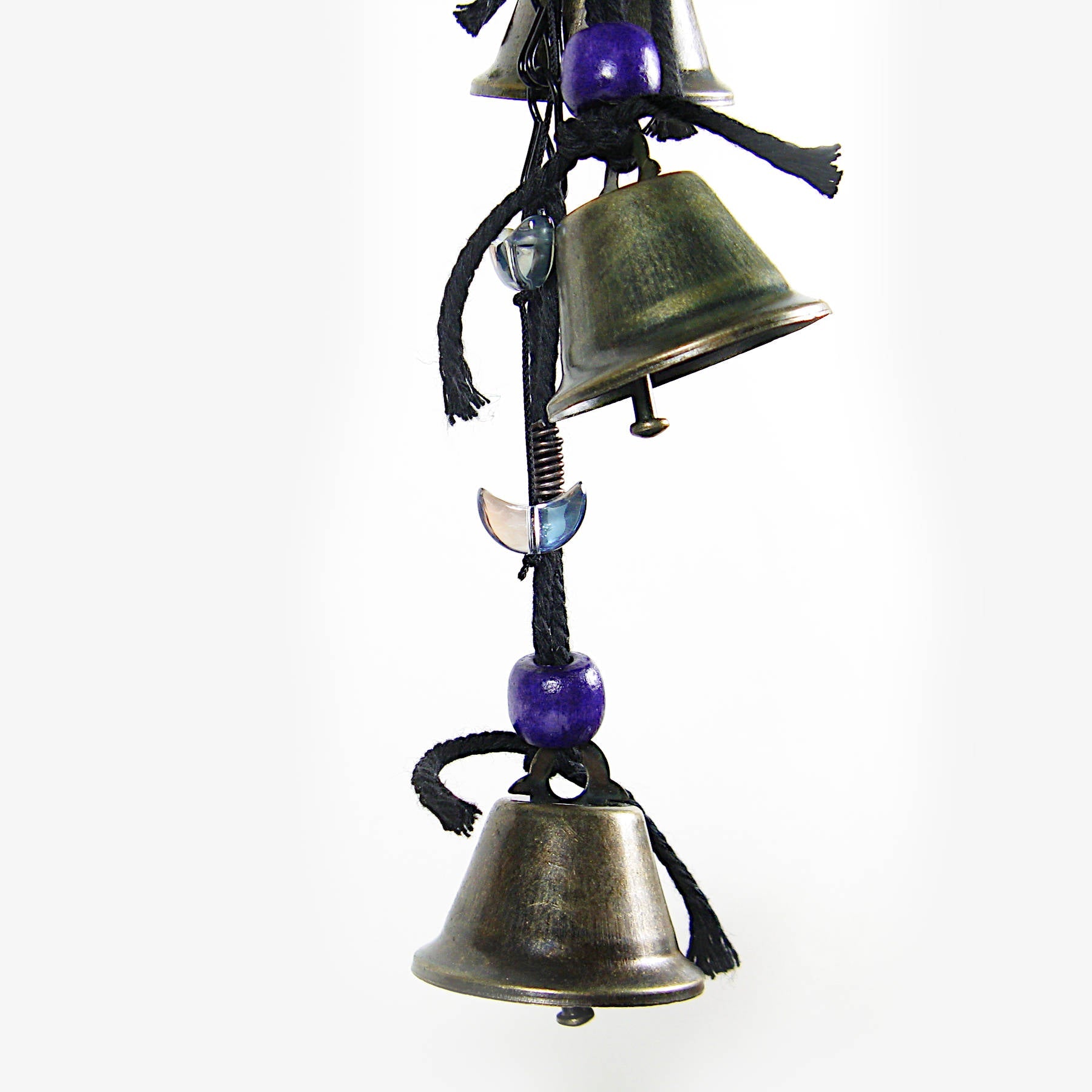 Hanging Witch's Bells: Purple Beads, Crescent Moons, Black Chain - Handcrafted