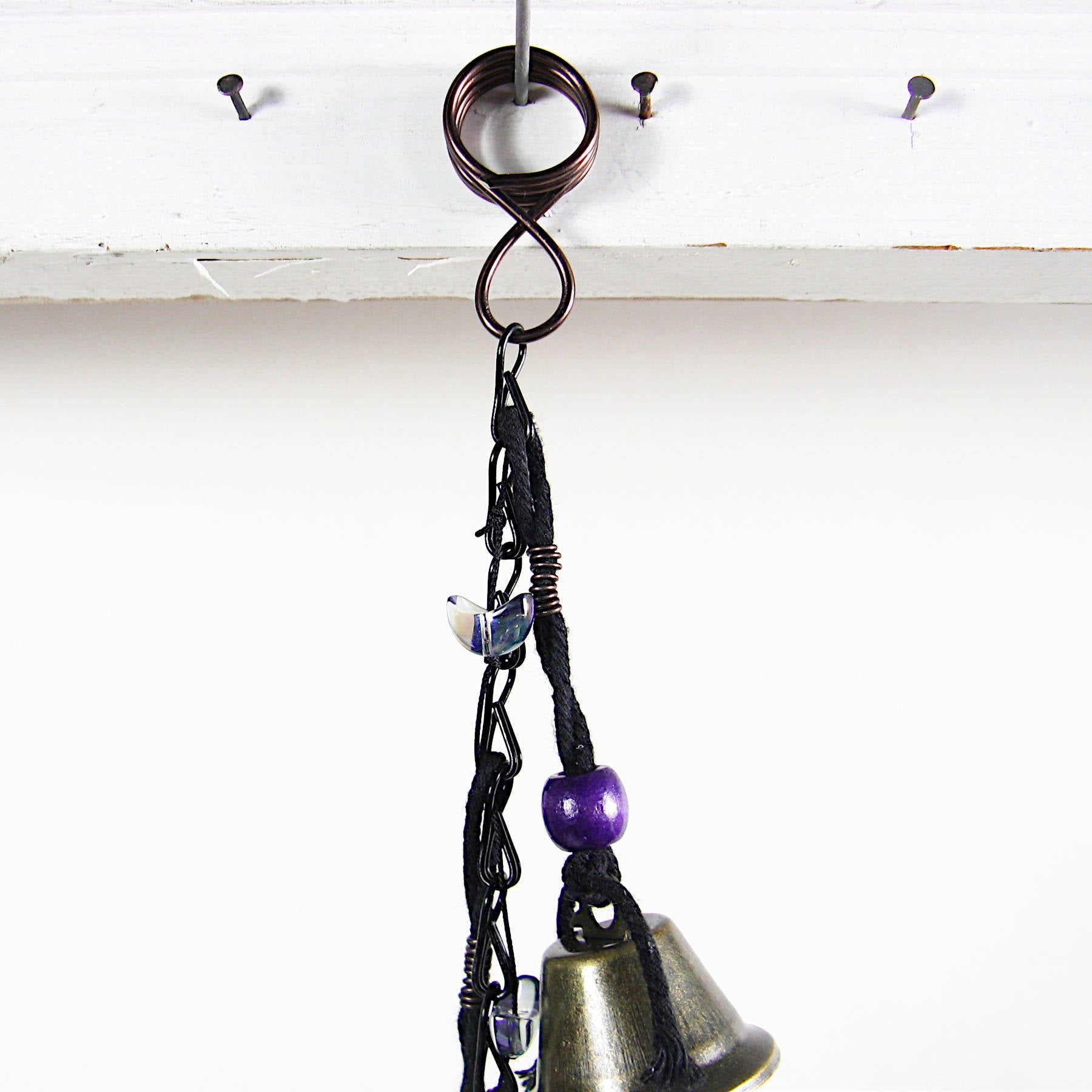 Hanging Witch's Bells: Purple Beads, Crescent Moons, Black Chain - Handcrafted