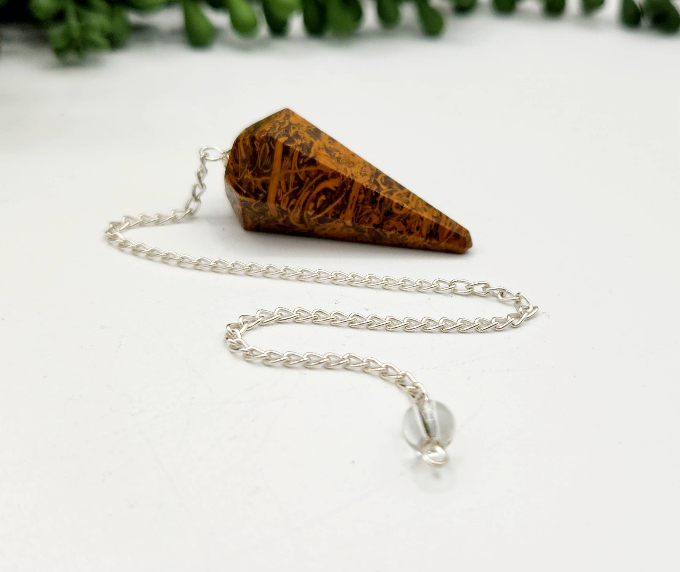 Calligraphy Jasper Pendulum w/Silver Plated Chain
