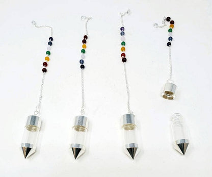 Silver - Glass Bottle Chamber Pendulum with Chain