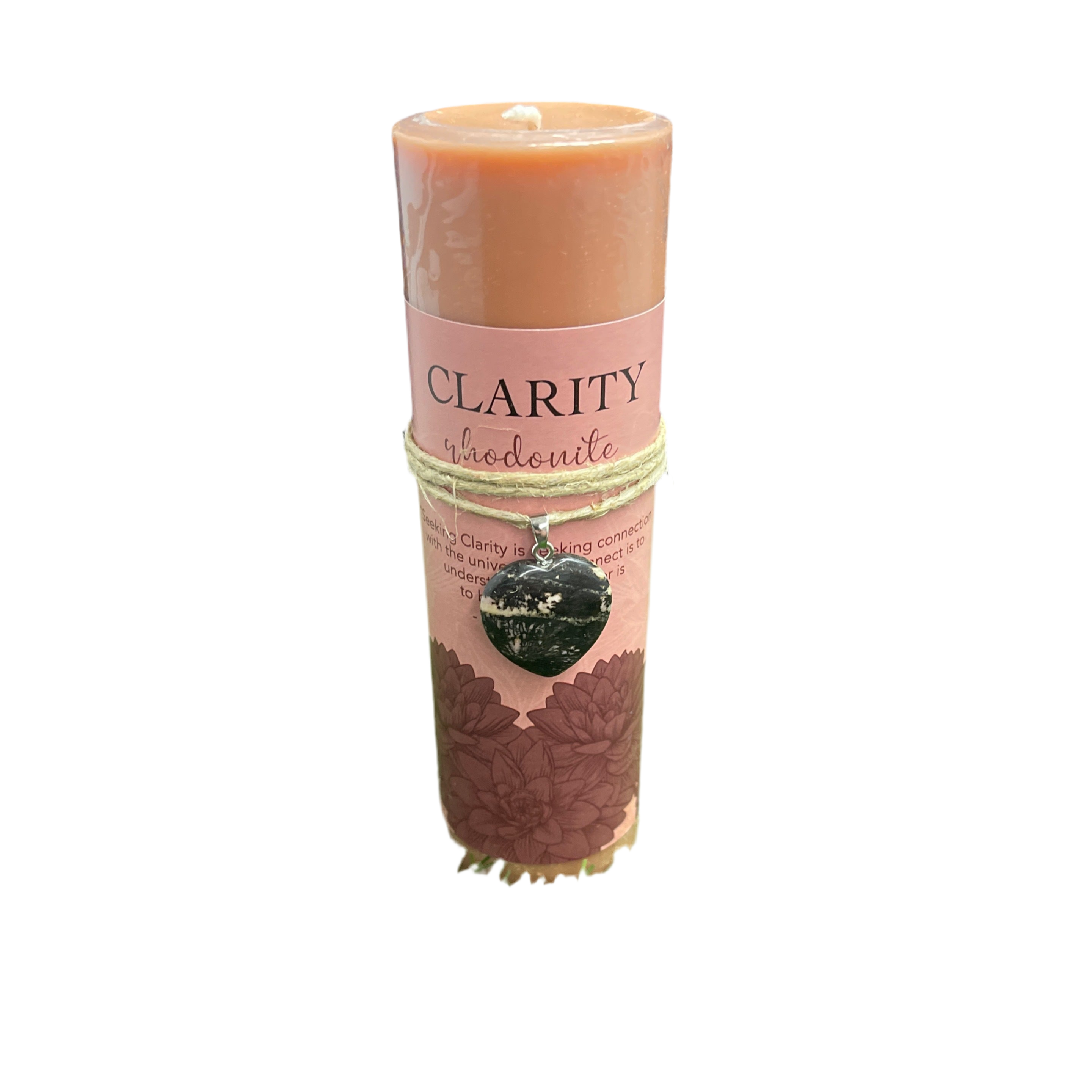 Clarity Crystal Heart Candle Rhodonite
