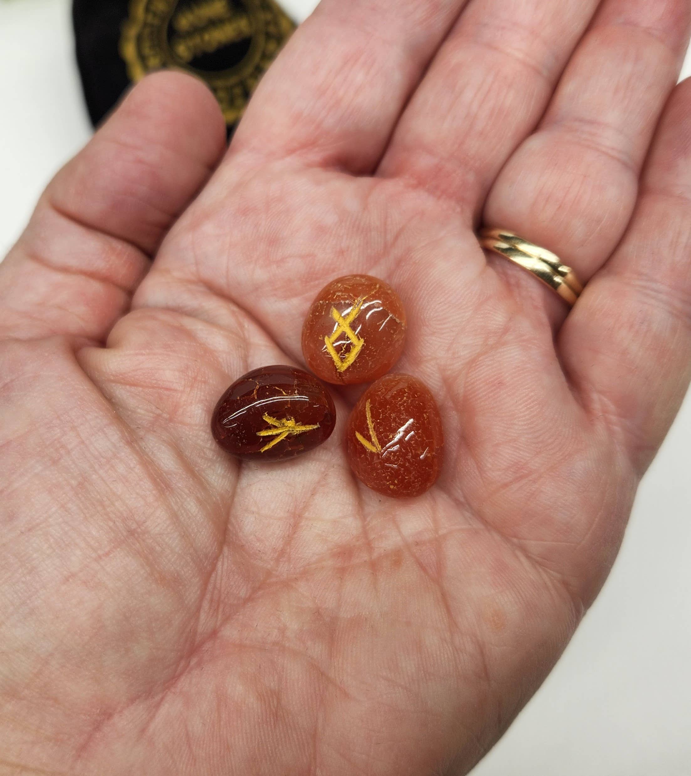 Carnelian Semi-Precious Gemstone Rune Sets with Velvet Pouch