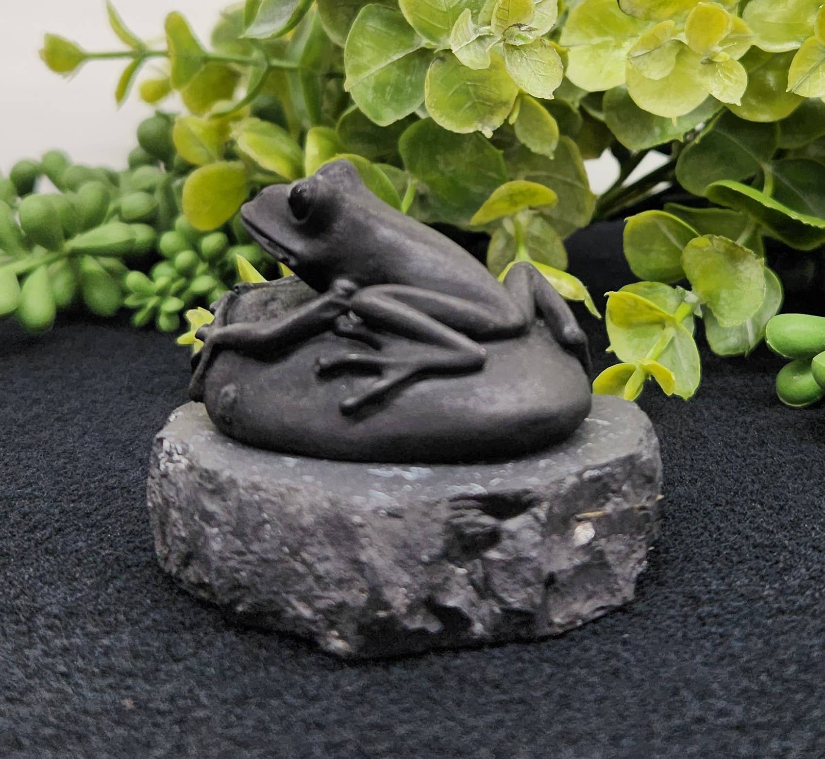 Shungite Figurine Frog on Stone(2.5x2x1.75")(EMF Protection)