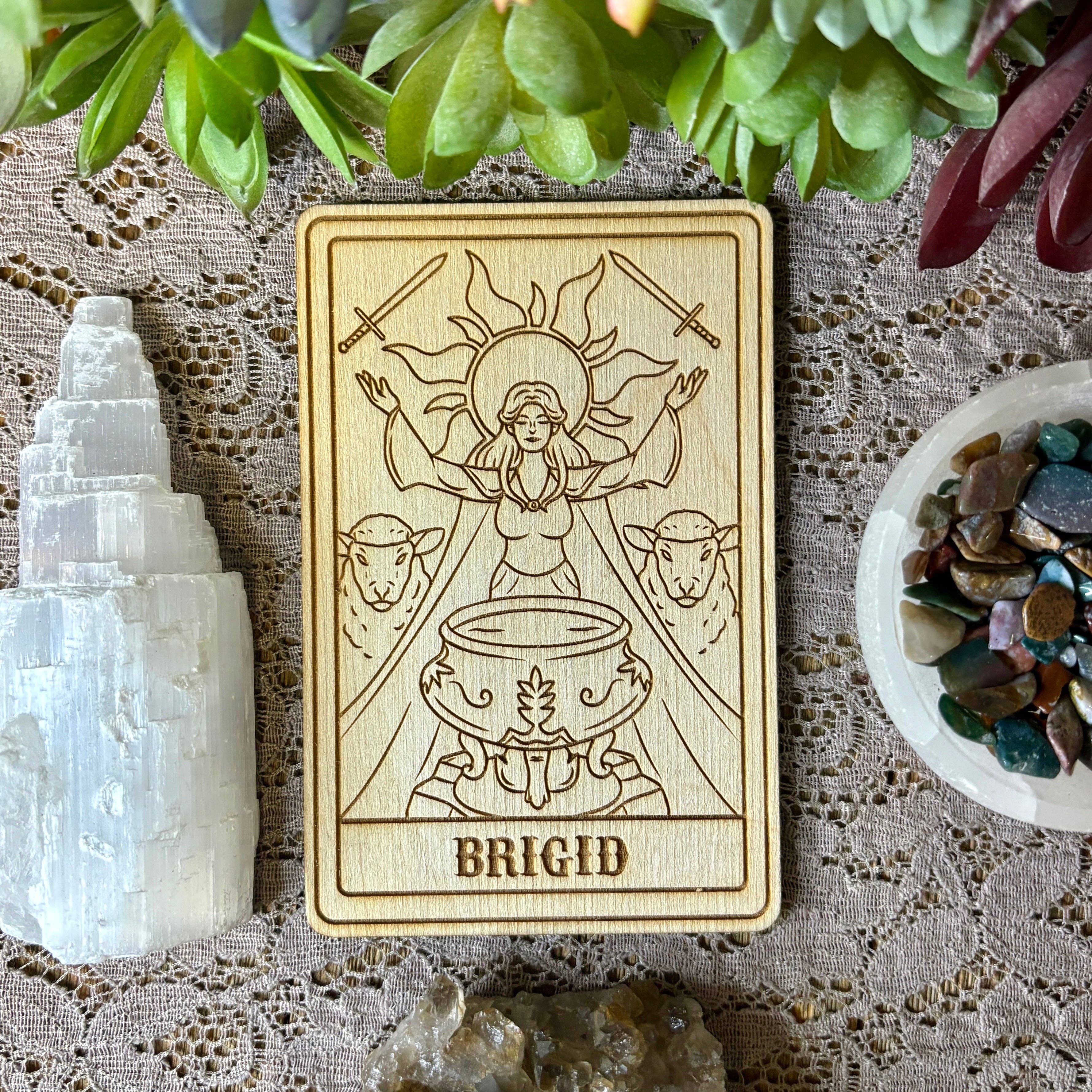 Brigid Deity Card 5" Tall Card / Natural Woodgrain