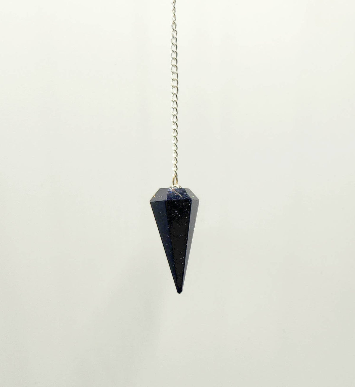 Blue Goldstone Pendulum w/Silver Plated Chain& Clear Quartz