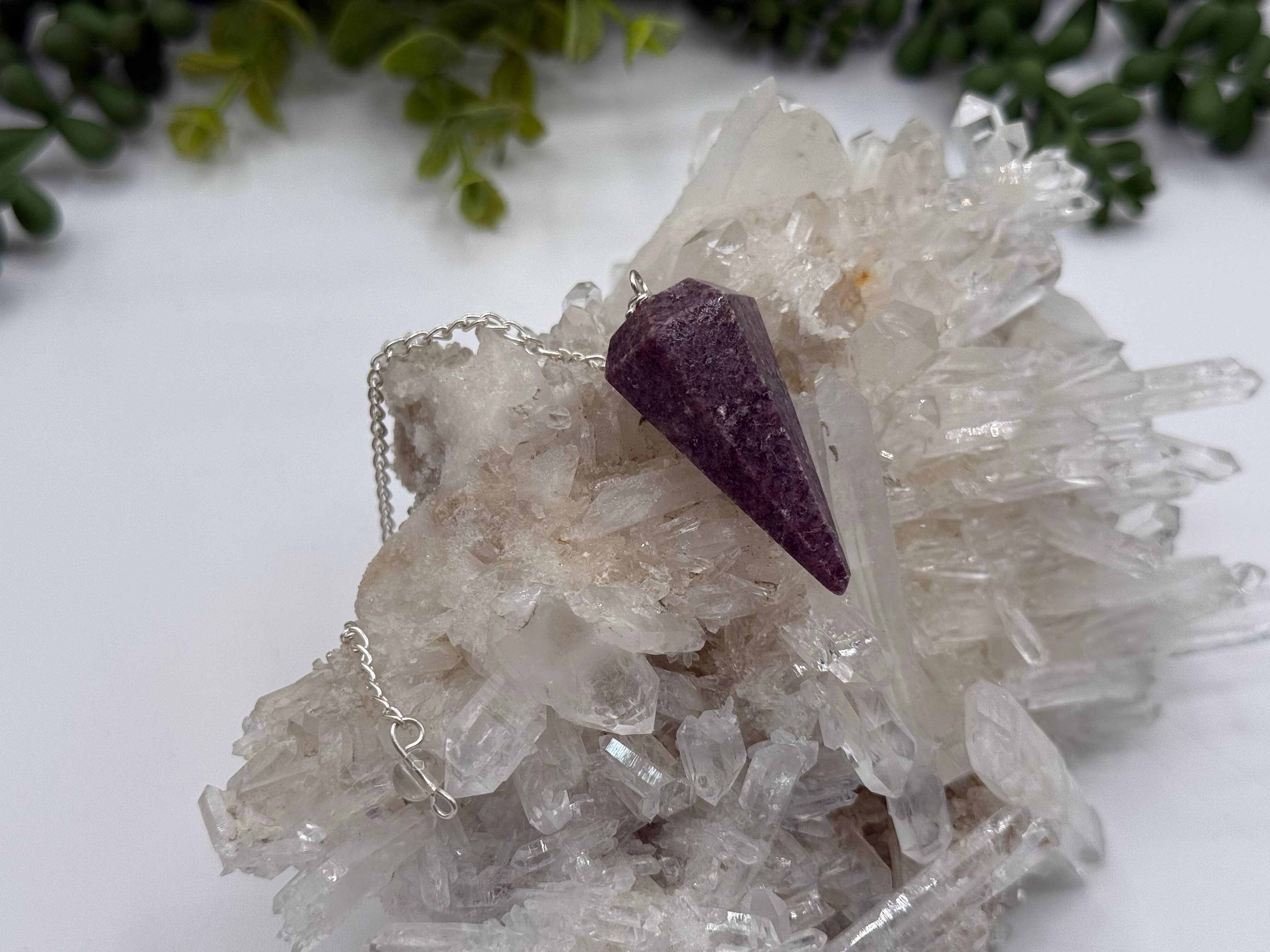 Lepidolite Pendulum w/Silver Plated Chain