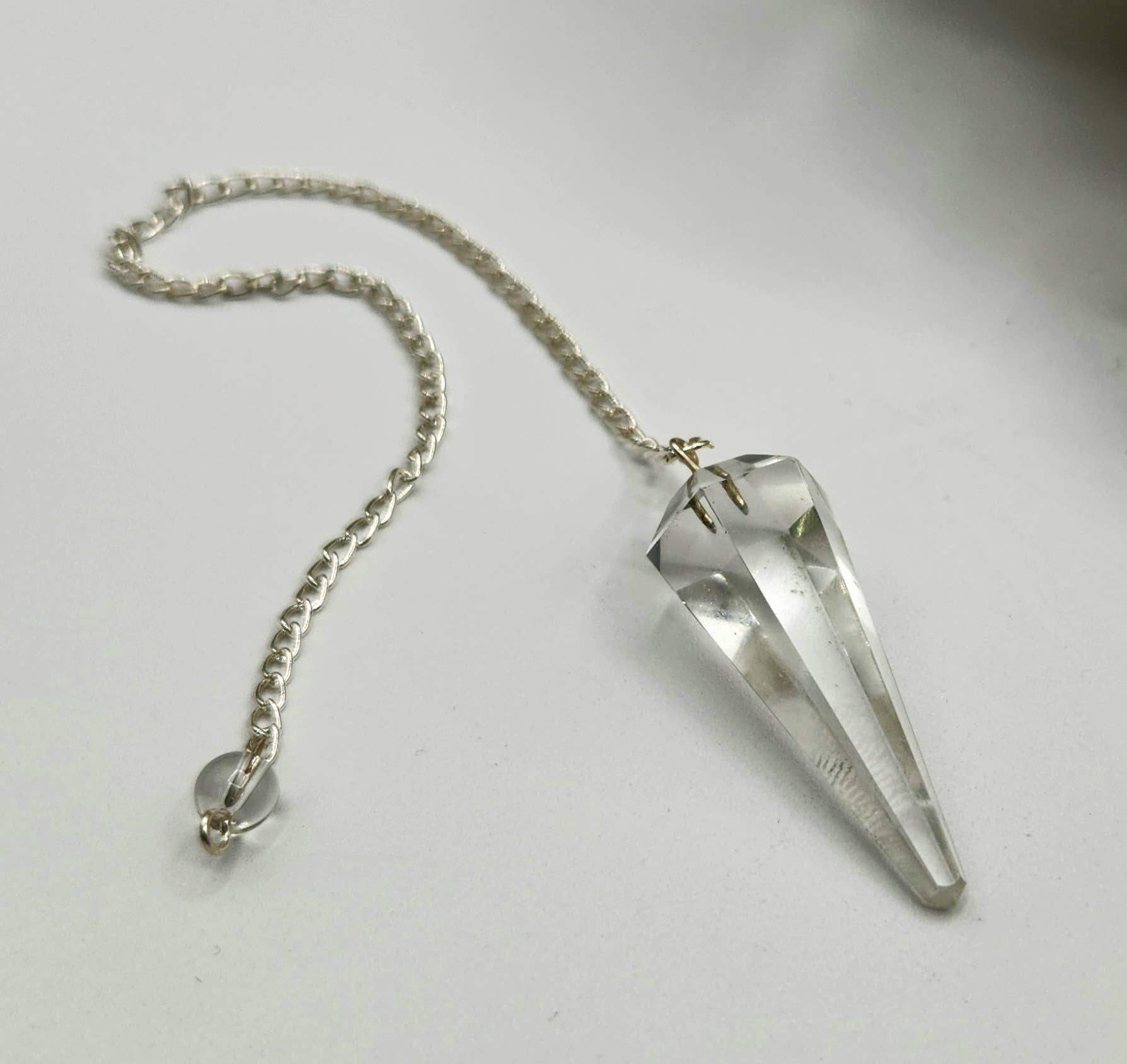 Clear Quartz Pendulum w/Silver Plated Chain