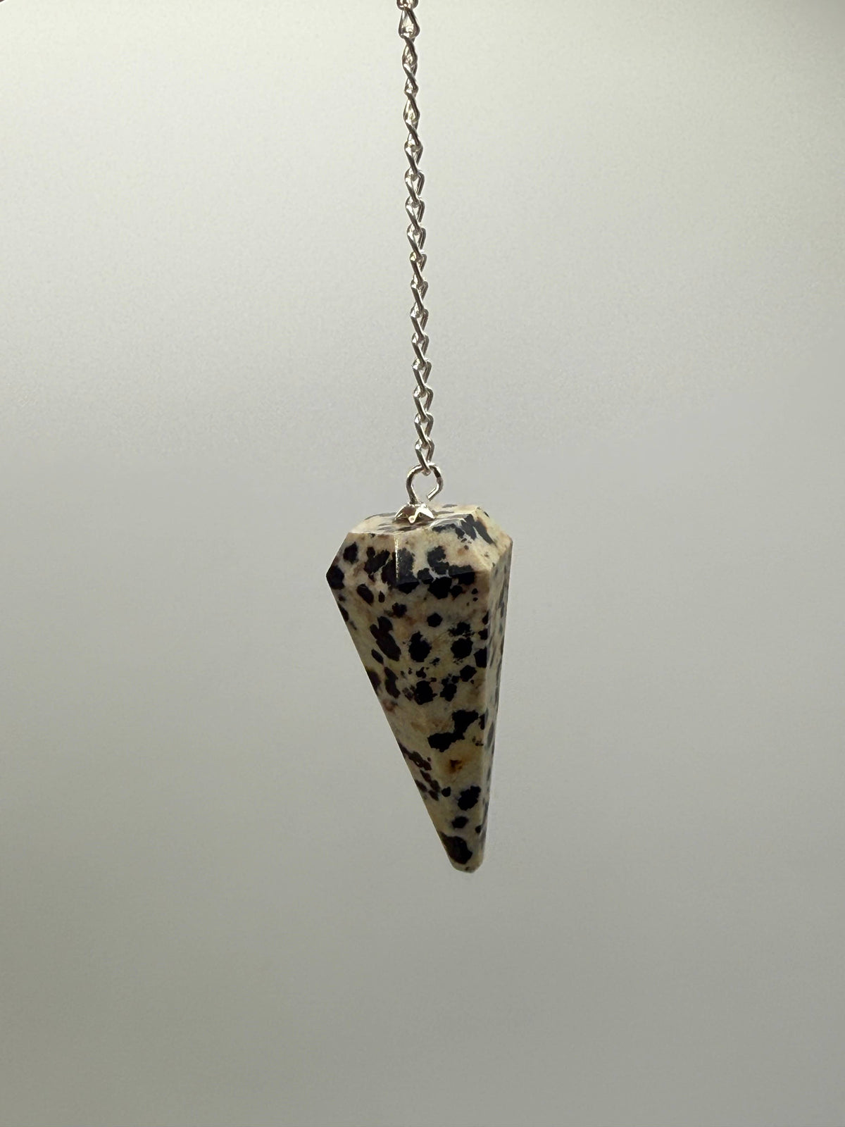 Dalmation Jasper Gemstone Pendulum w/Silver Plated Chain