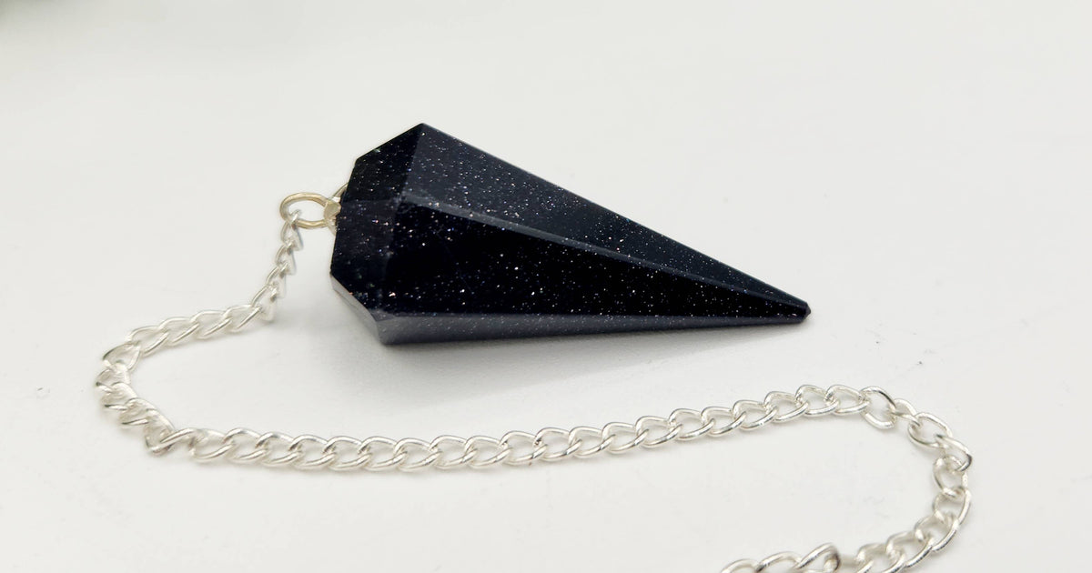 Blue Goldstone Pendulum w/Silver Plated Chain& Clear Quartz