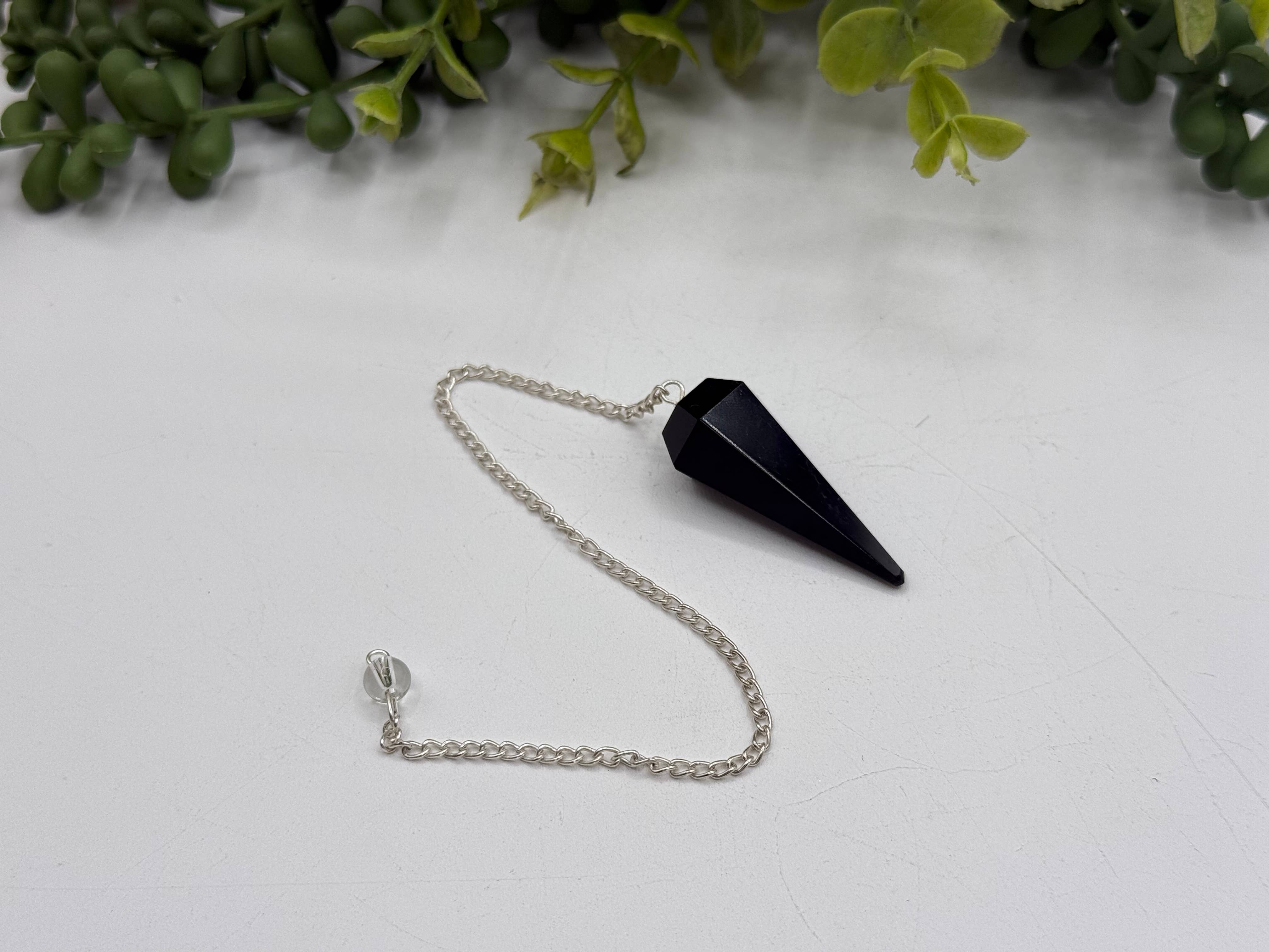 Black Obsidian Pendulum w/Silver Plated Chain