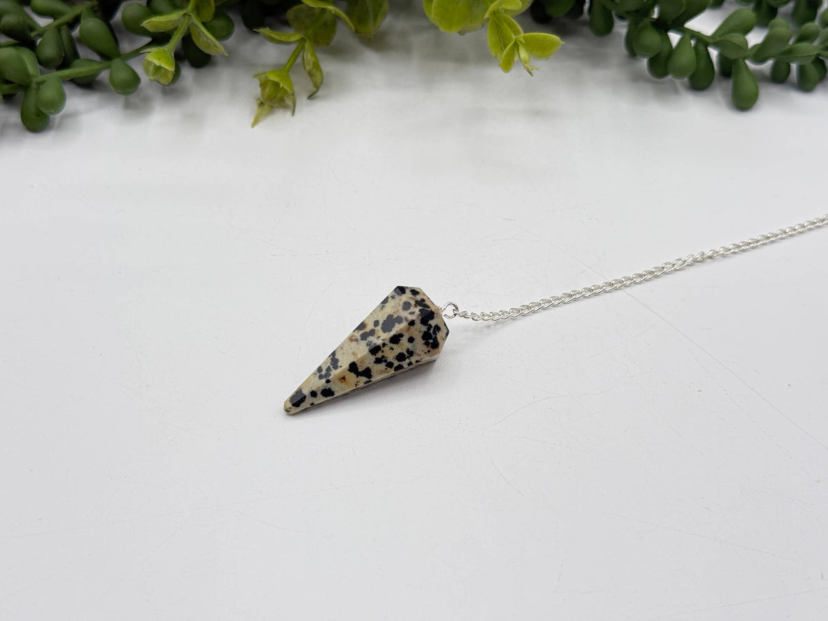 Dalmation Jasper Gemstone Pendulum w/Silver Plated Chain