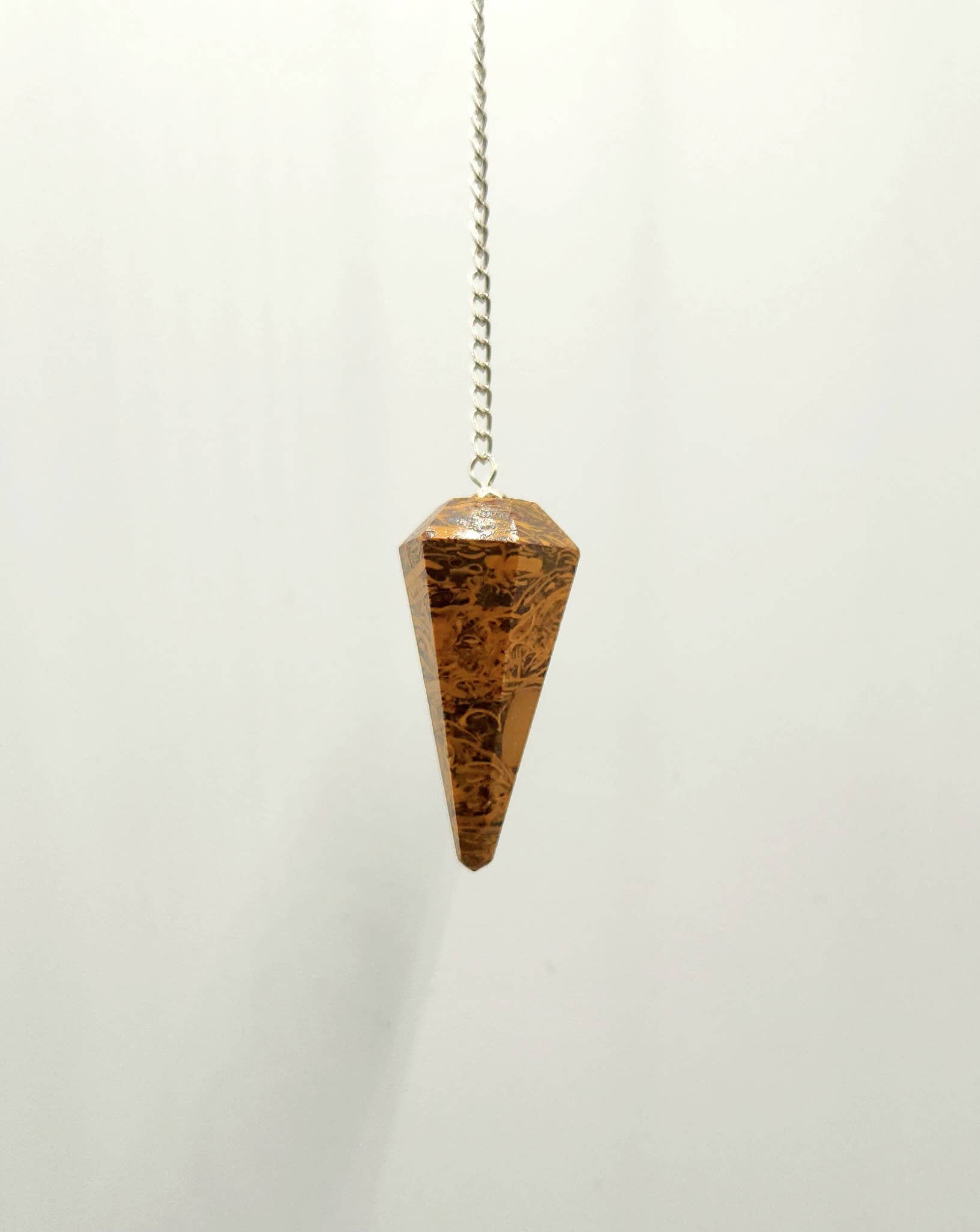 Calligraphy Jasper Pendulum w/Silver Plated Chain