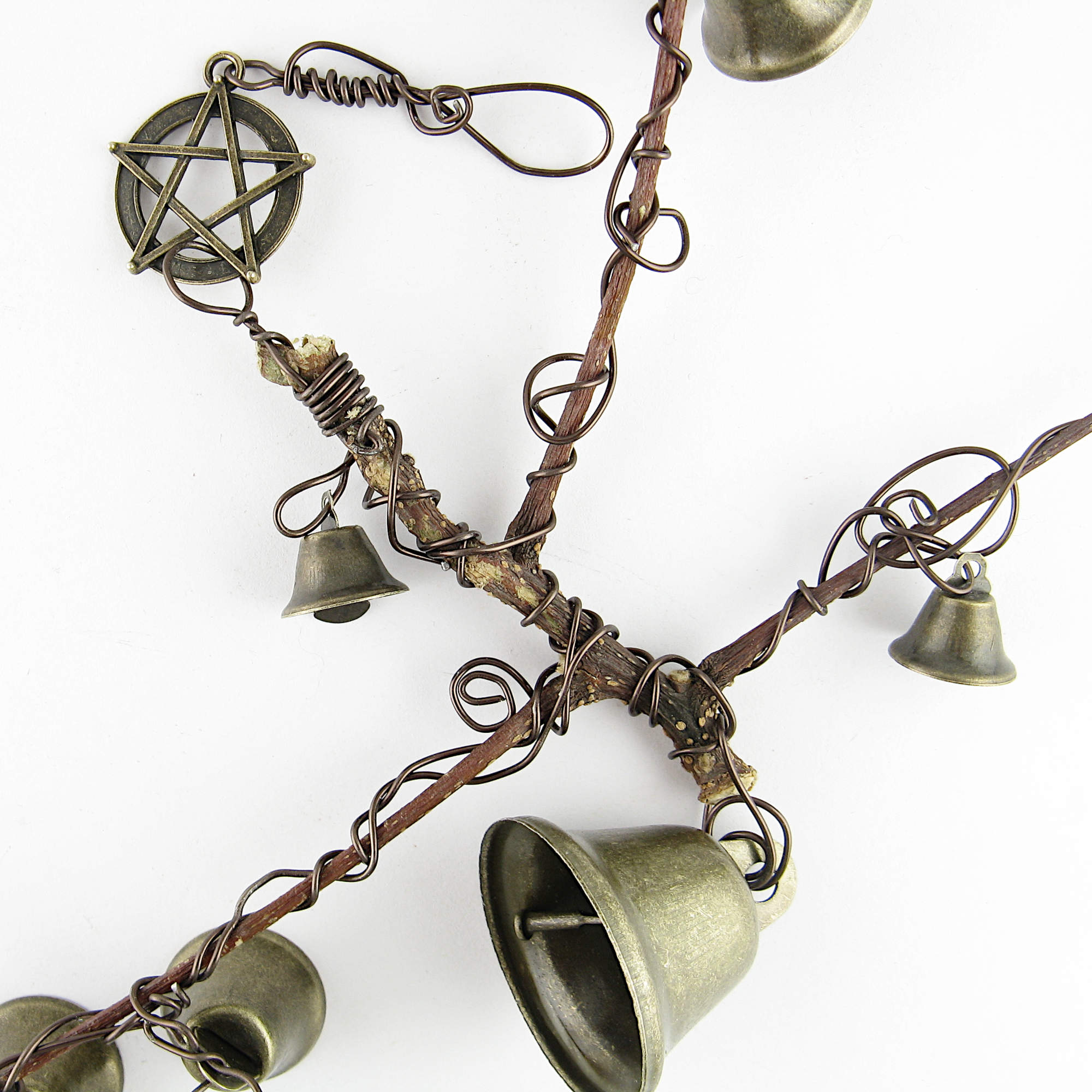 Witch's Bell: Peculiar Branch, 10 Bells, Pentagram Charm - Handcrafted