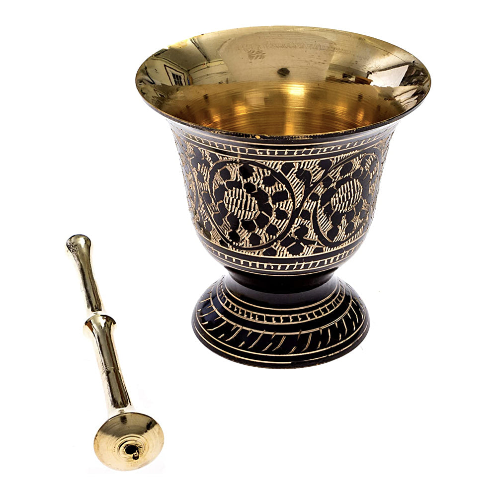 Black Carved Brass Mortar & Pestle
