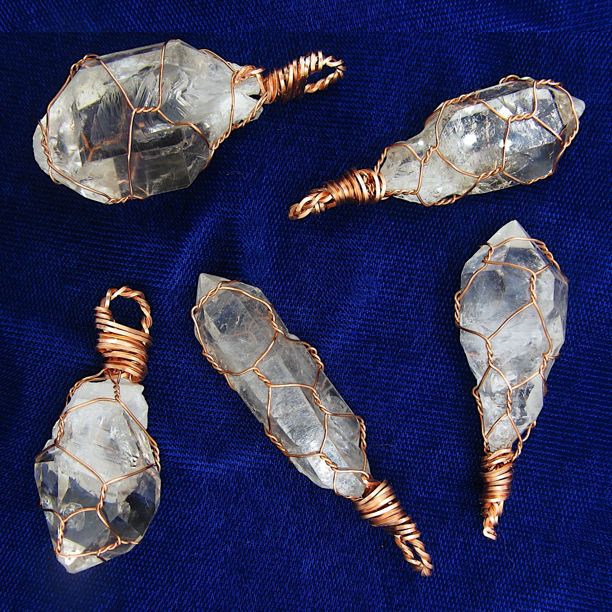 Clear Smoky Raw Quartz Crystal Pendant Necklace, Copper Wire-Wrapped, Handmade, with 20" Chain