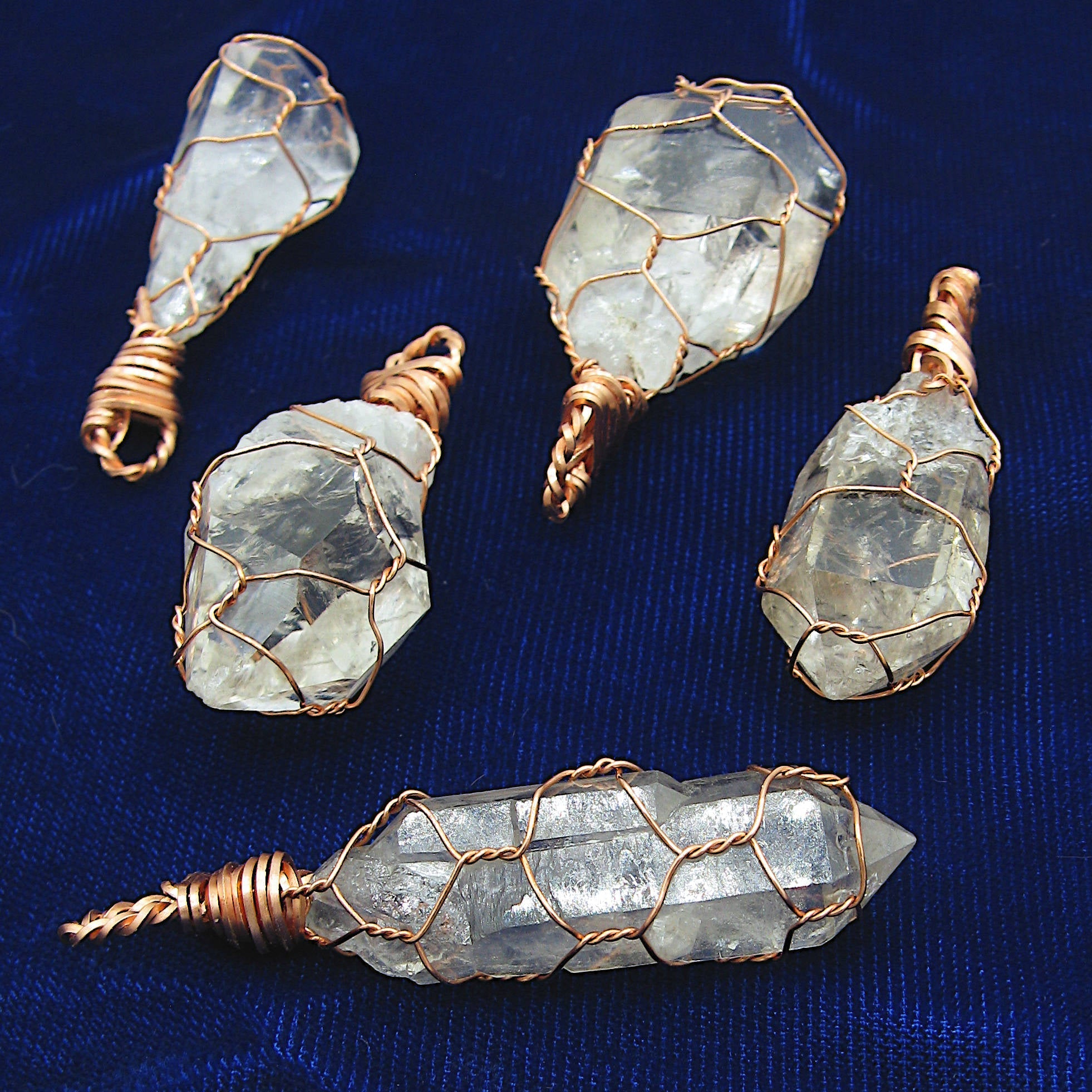 Clear Smoky Raw Quartz Crystal Pendant Necklace, Copper Wire-Wrapped, Handmade, with 20" Chain