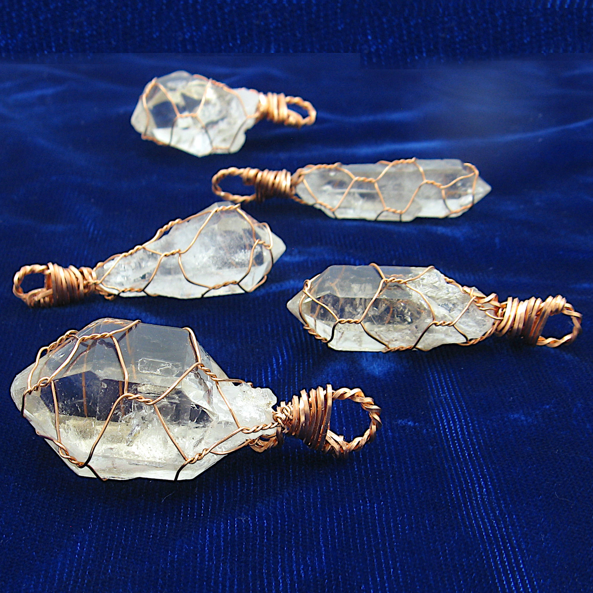 Clear Smoky Raw Quartz Crystal Pendant Necklace, Copper Wire-Wrapped, Handmade, with 20" Chain