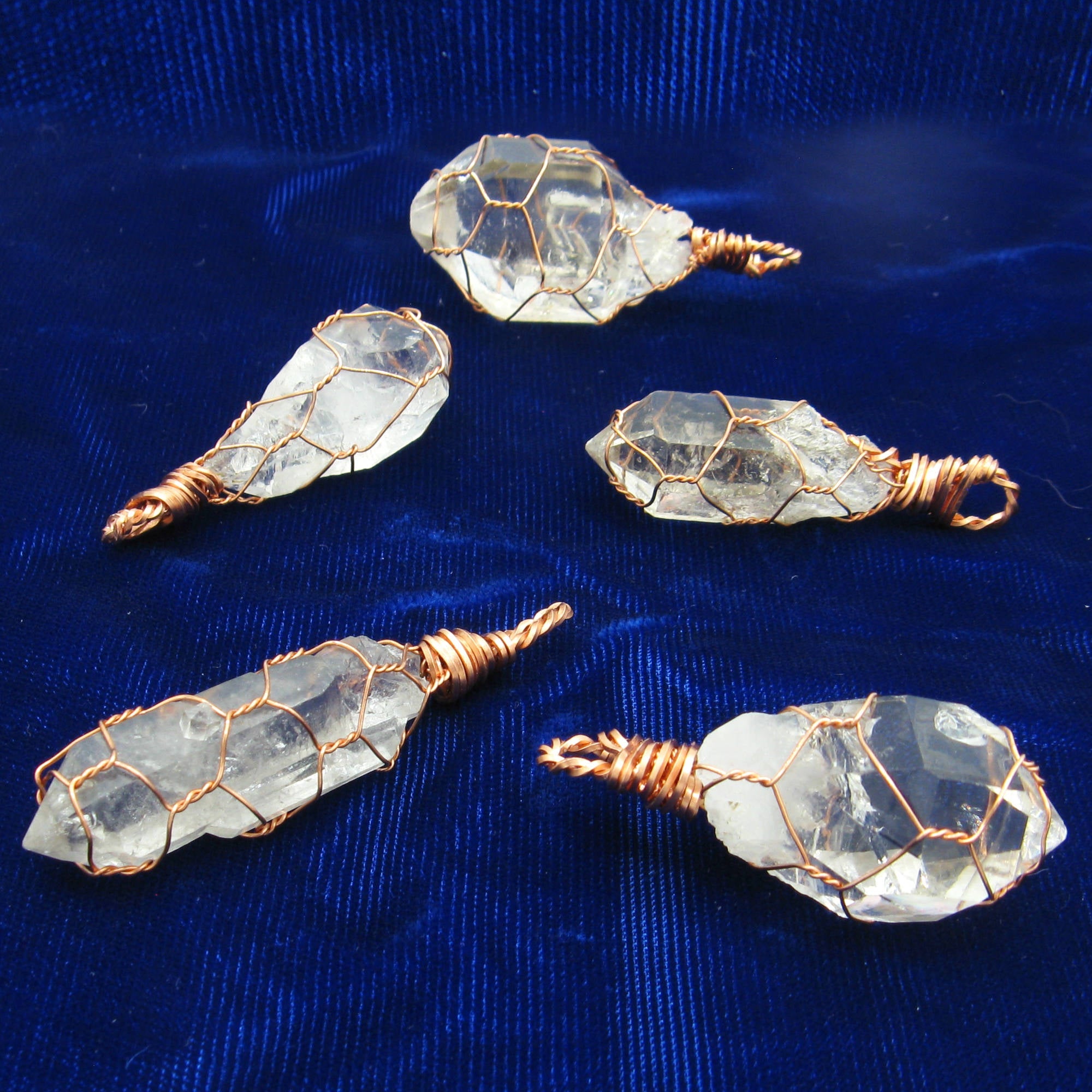 Clear Smoky Raw Quartz Crystal Pendant Necklace, Copper Wire-Wrapped, Handmade, with 20" Chain