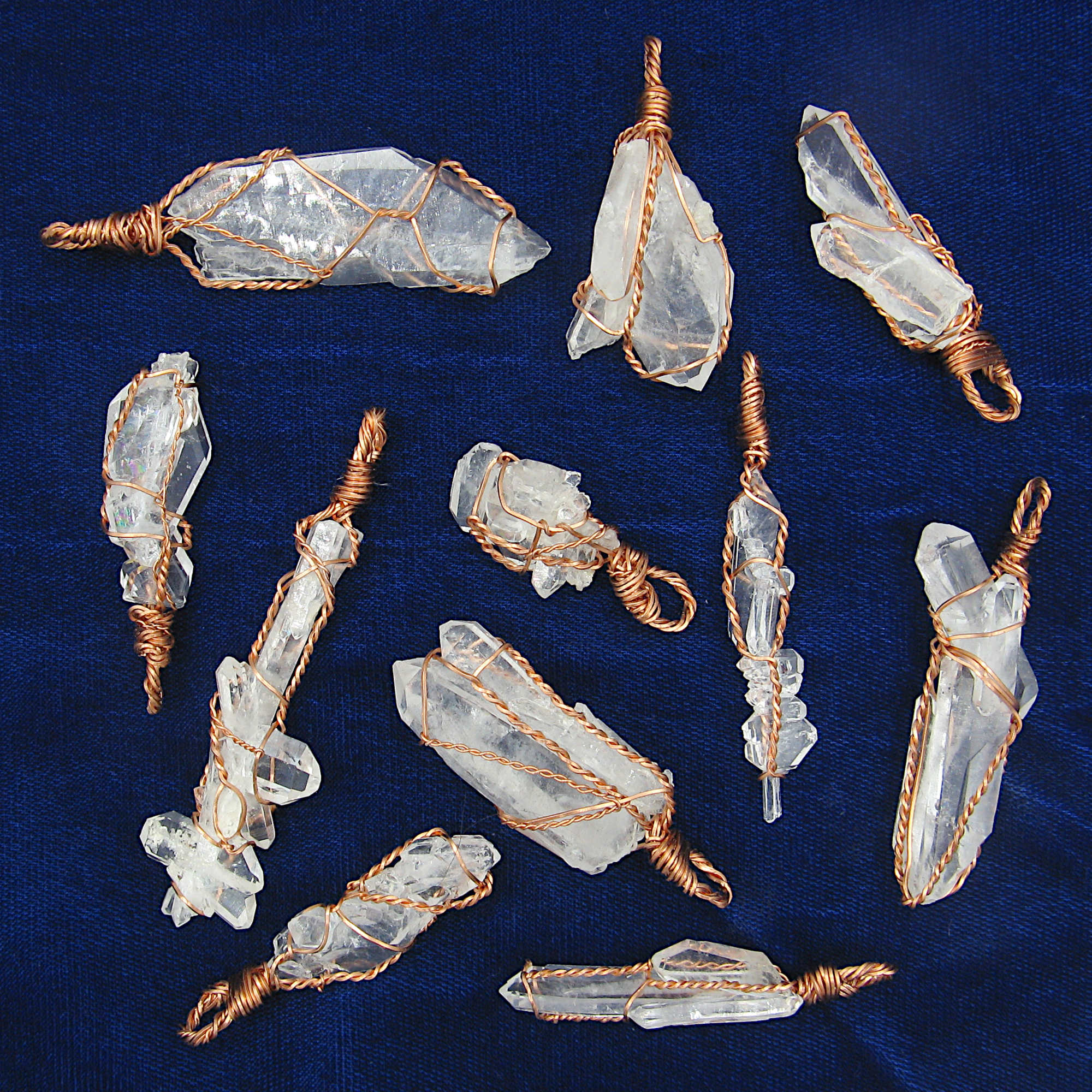 Raw Faden Clear Quartz Crystal Pendant Necklace, Copper Wire-Wrapped, Handmade