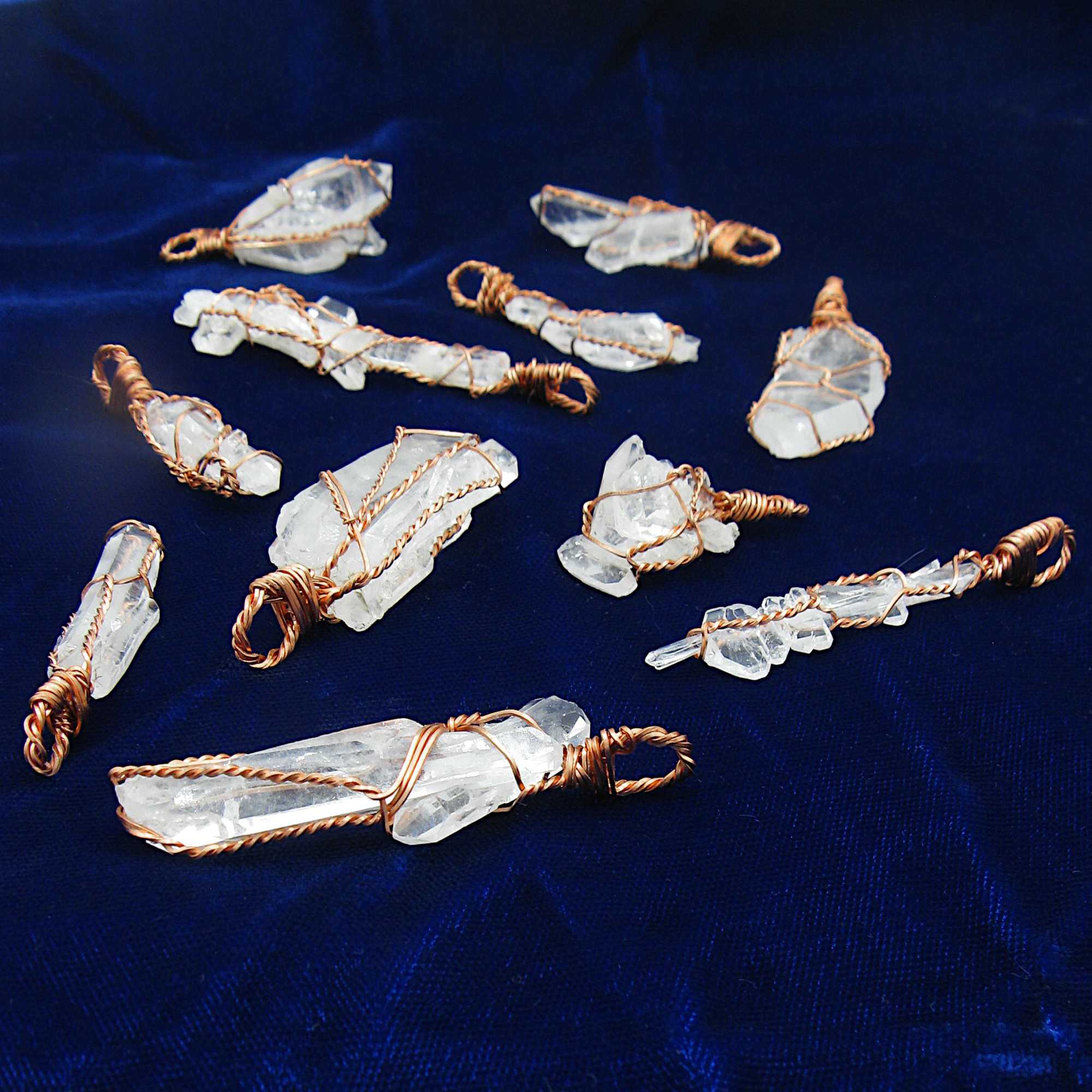 Raw Faden Clear Quartz Crystal Pendant Necklace, Copper Wire-Wrapped, Handmade