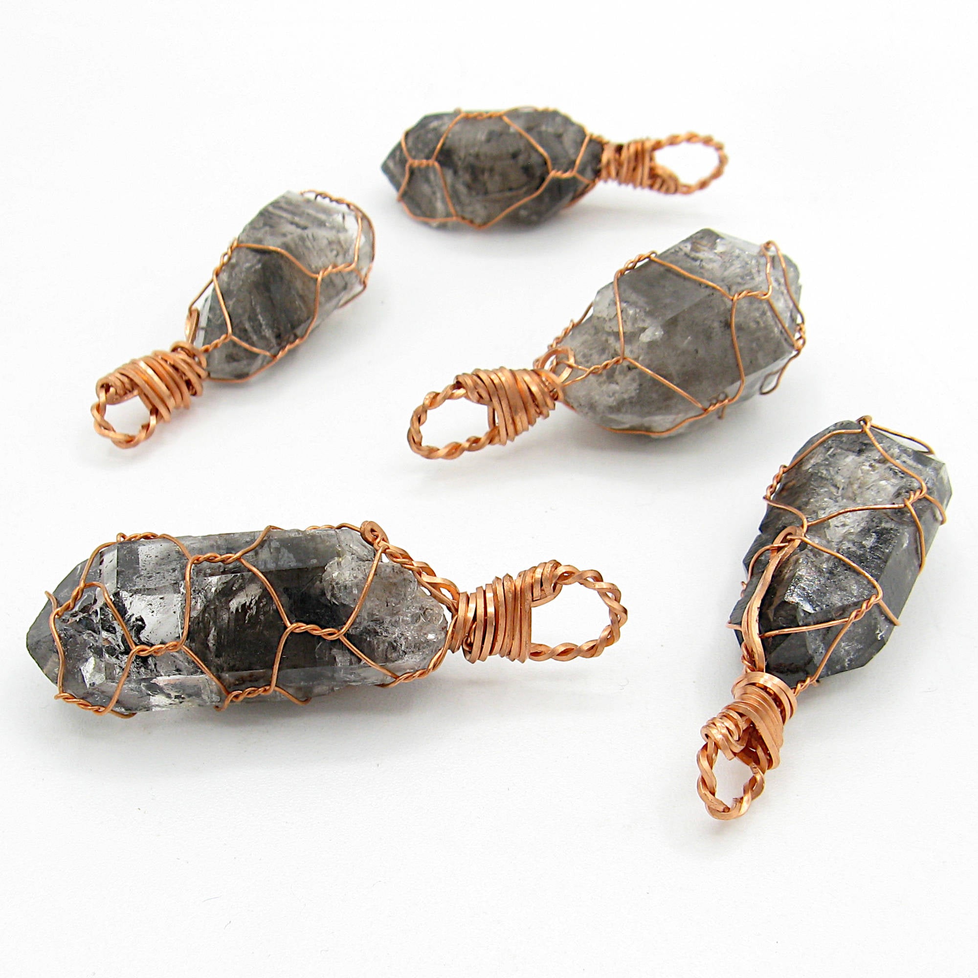 Dark Smoky Quartz Raw Crystal Pendant Necklace, Copper Wire-Wrapped, Handmade, with 20" Chain