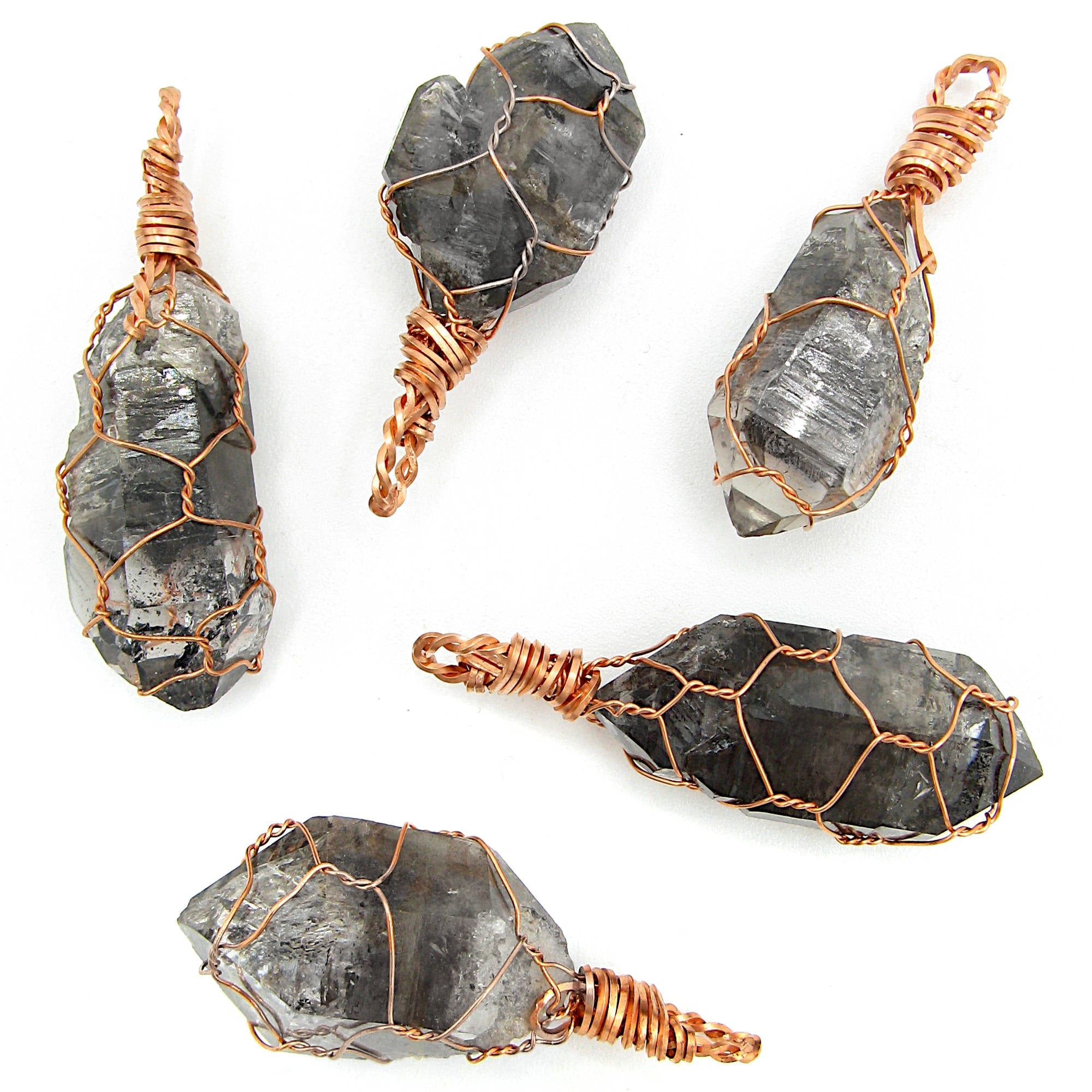 Dark Smoky Quartz Raw Crystal Pendant Necklace, Copper Wire-Wrapped, Handmade, with 20" Chain