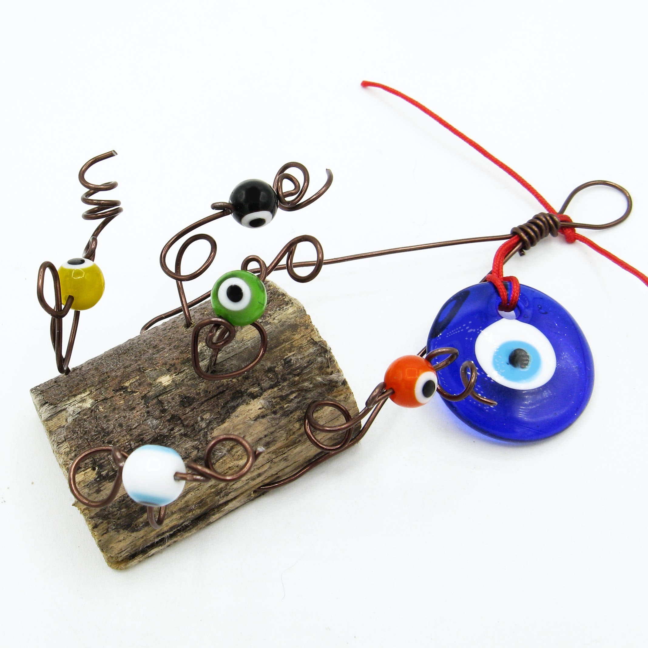 Evil Eye Wall Hanging with Wood Chunk Protection - Handcrafted