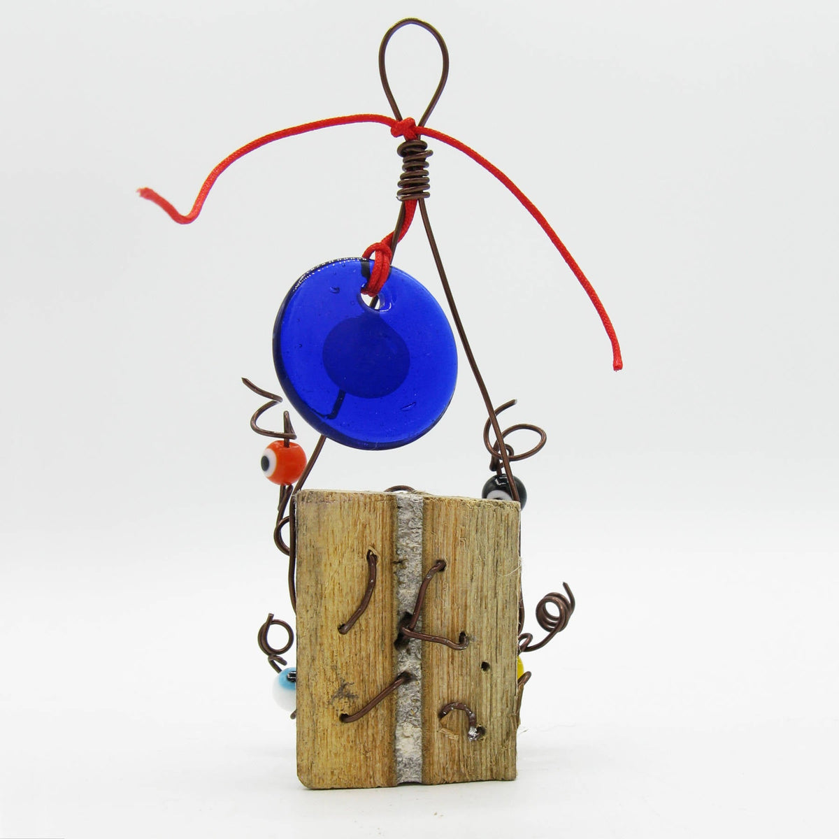 Evil Eye Wall Hanging with Wood Chunk Protection - Handcrafted