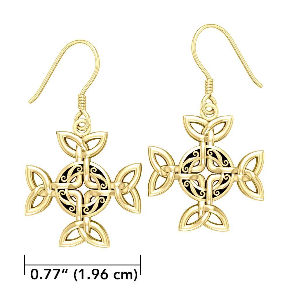 Celtic Knotwork Cross Solid Gold Earrings GER710